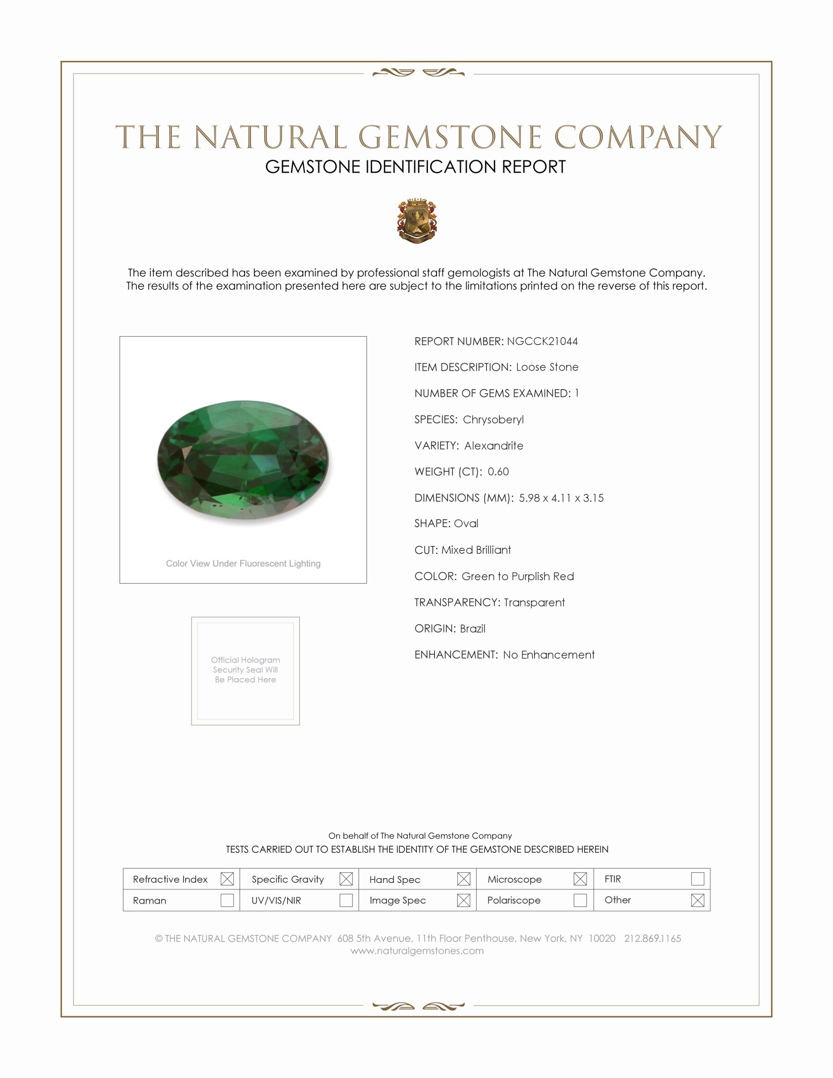 0.60 Ct. Alexandrite from Brazil