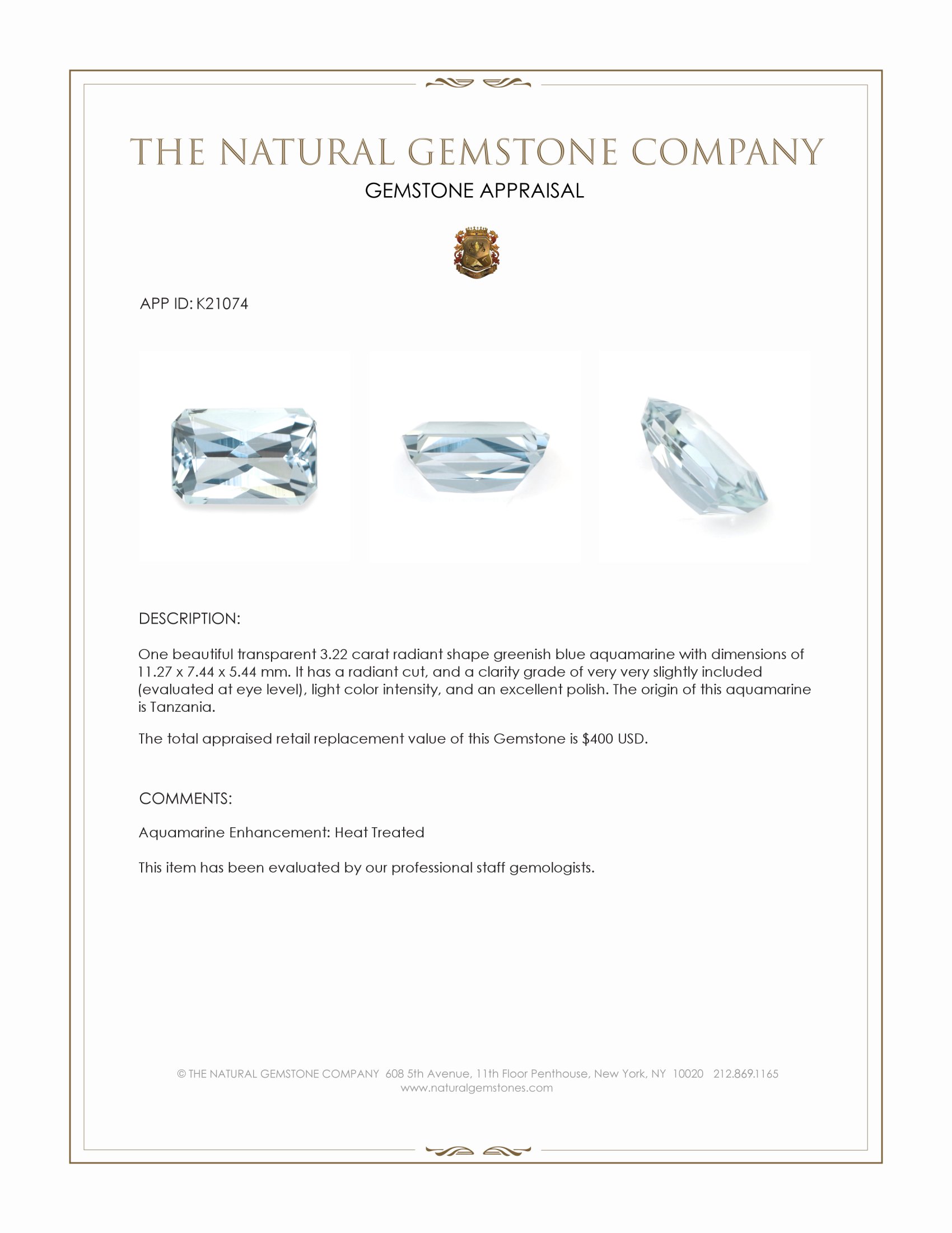 3.22 Ct. Aquamarine from Tanzania