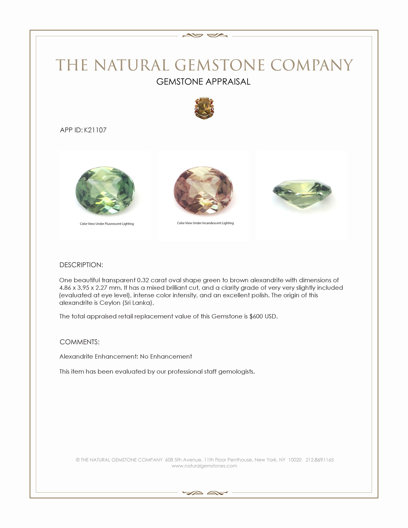 0.32 Ct. Alexandrite from Ceylon (Sri Lanka)