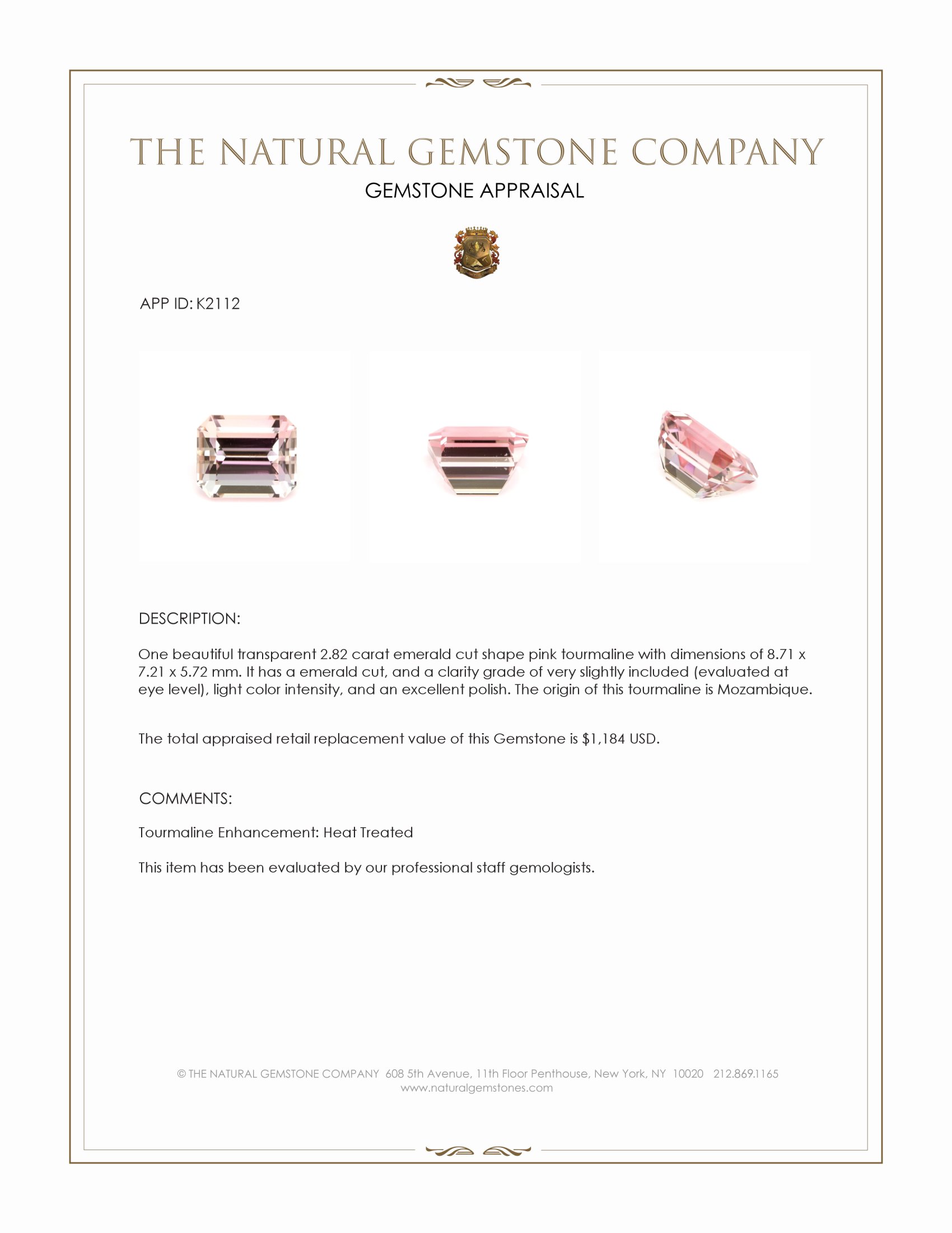 2.82 Ct. Pink Tourmaline from Mozambique