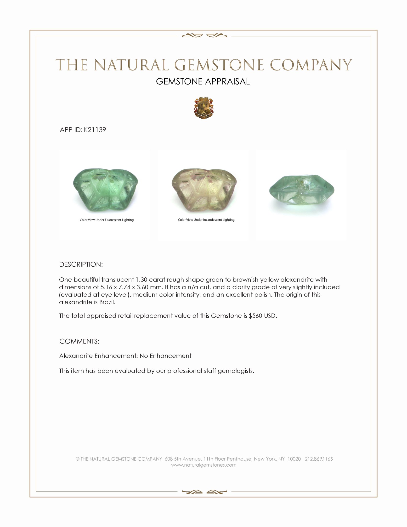 1.30 Ct. Alexandrite from Brazil