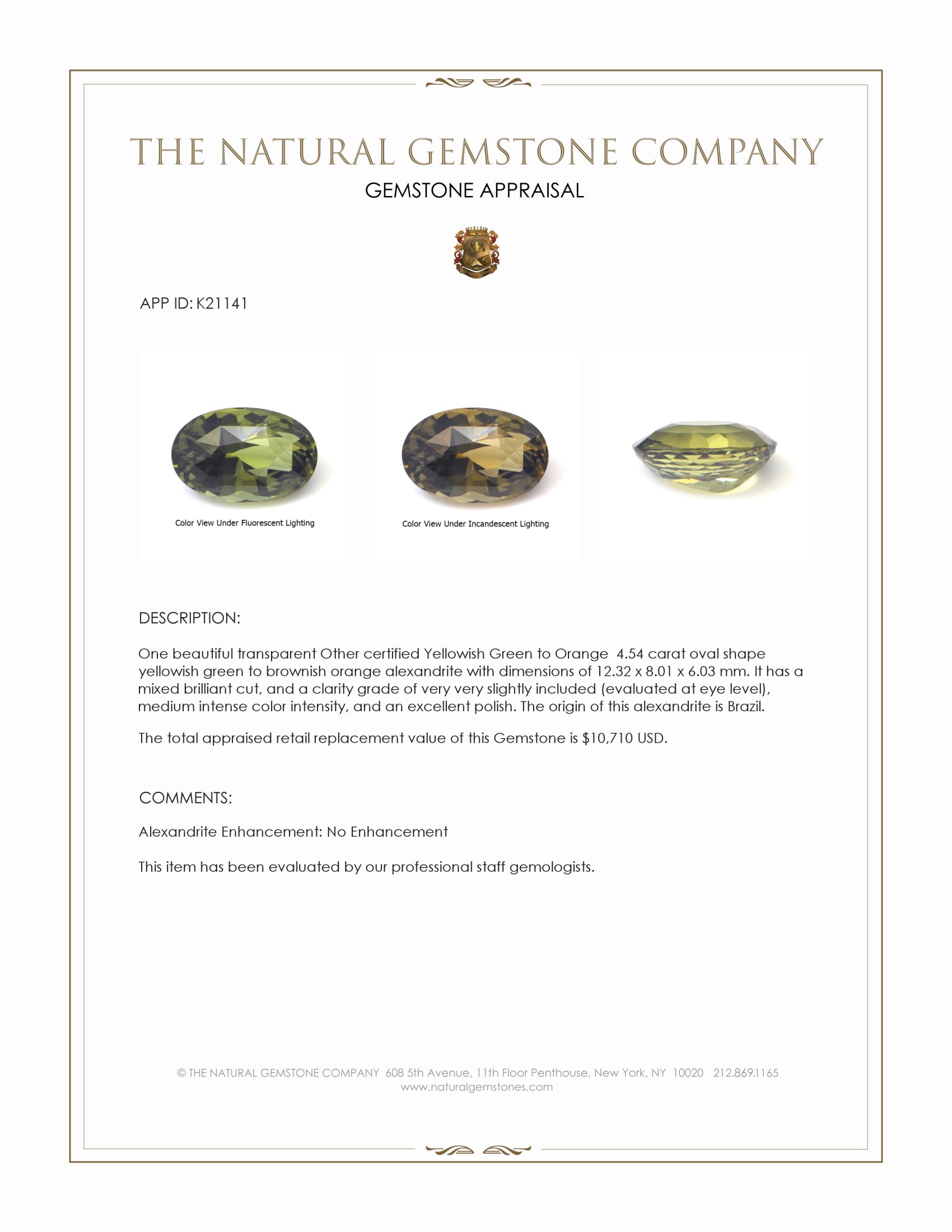 4.54 Ct. Alexandrite from Brazil