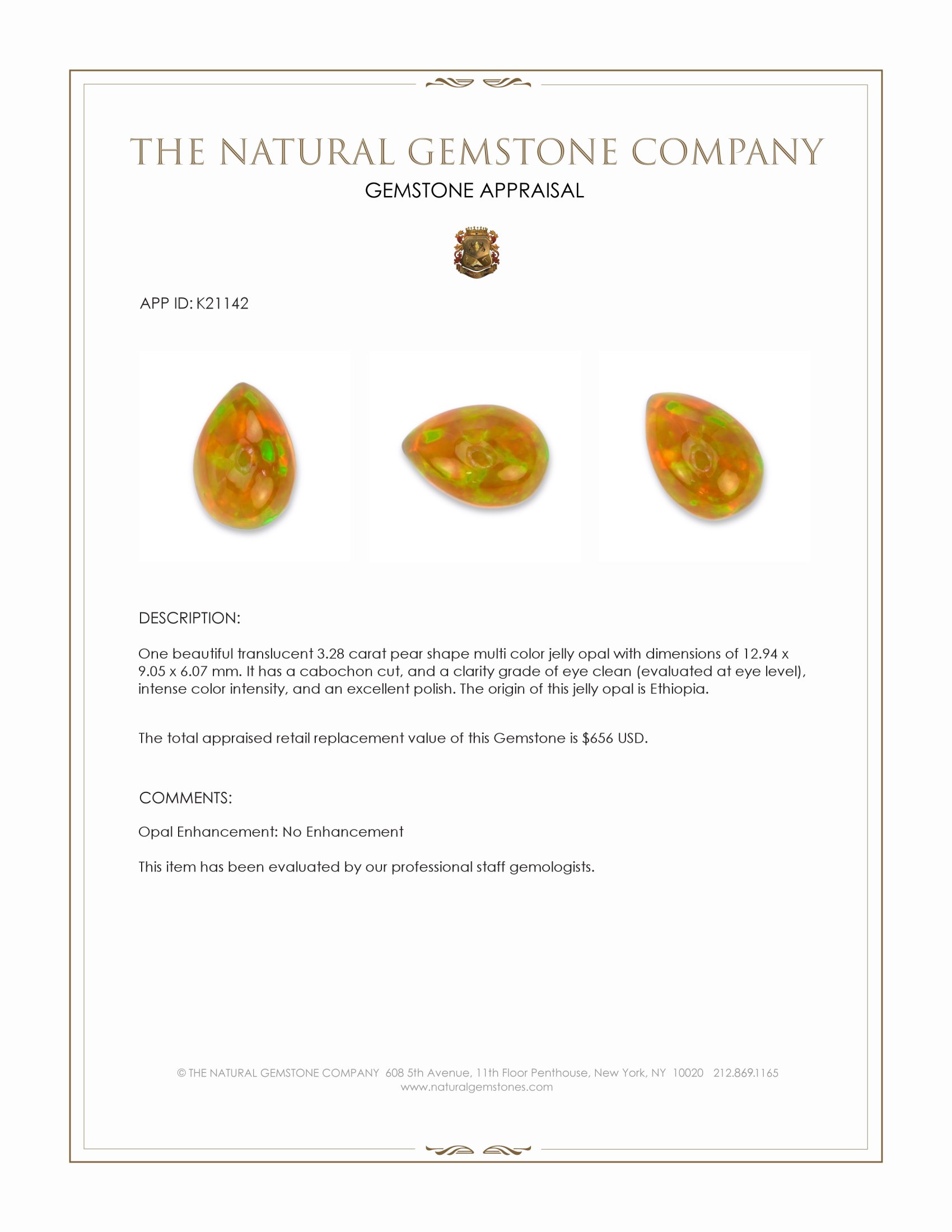 3.28 Ct. Cabochon Jelly Opal from Ethiopia