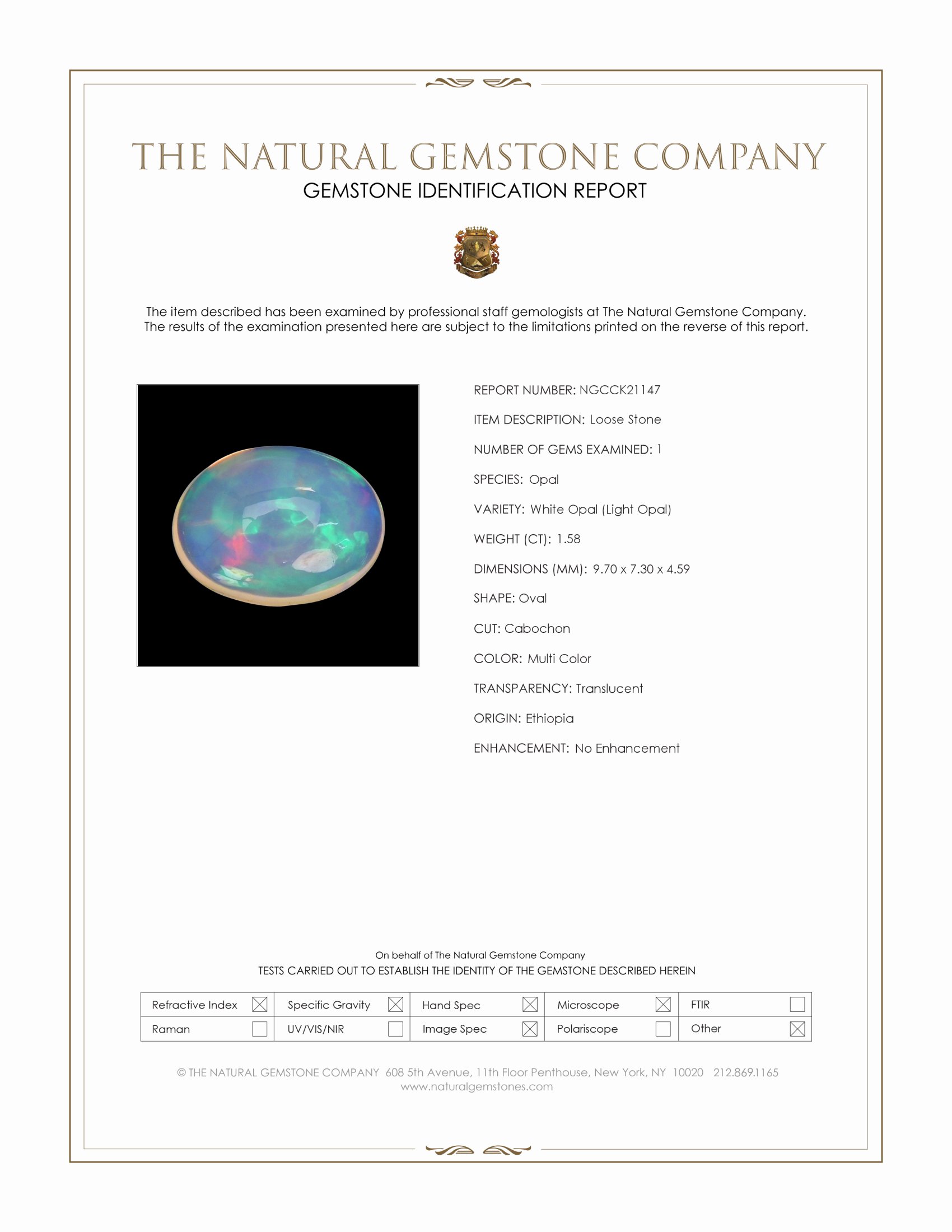 1.58 Ct. Multi Color Cabochon White Opal (Light Opal) from Ethiopia
