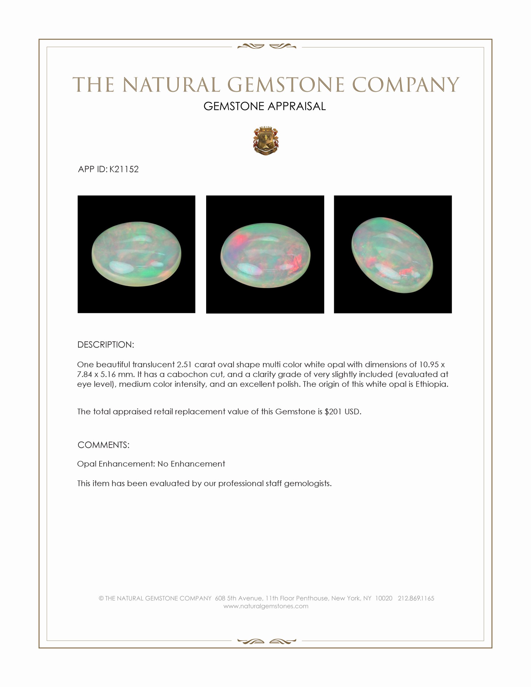 2.51 Ct. Multi Color Cabochon White Opal from Ethiopia