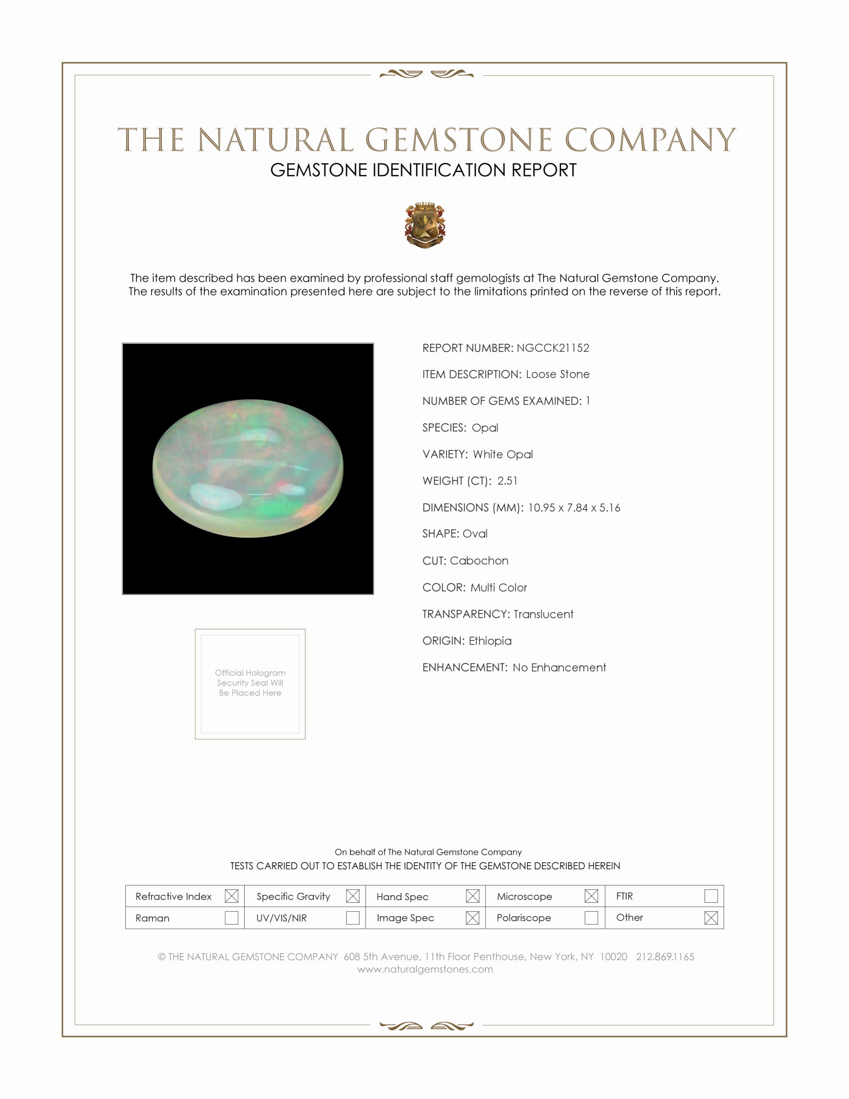 2.51 Ct. Multi Color Cabochon White Opal from Ethiopia