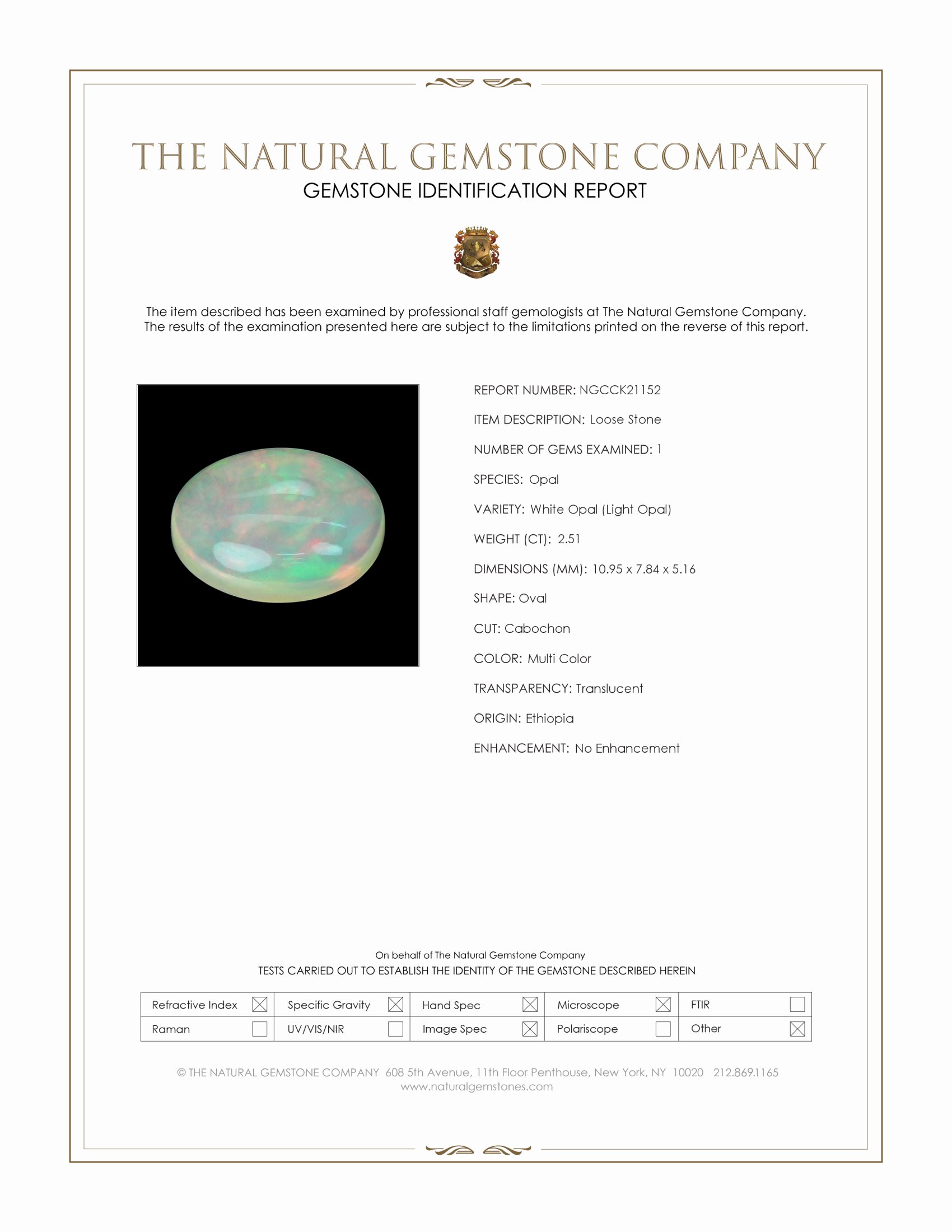 2.51 Ct. Multi Color Cabochon White Opal (Light Opal) from Ethiopia