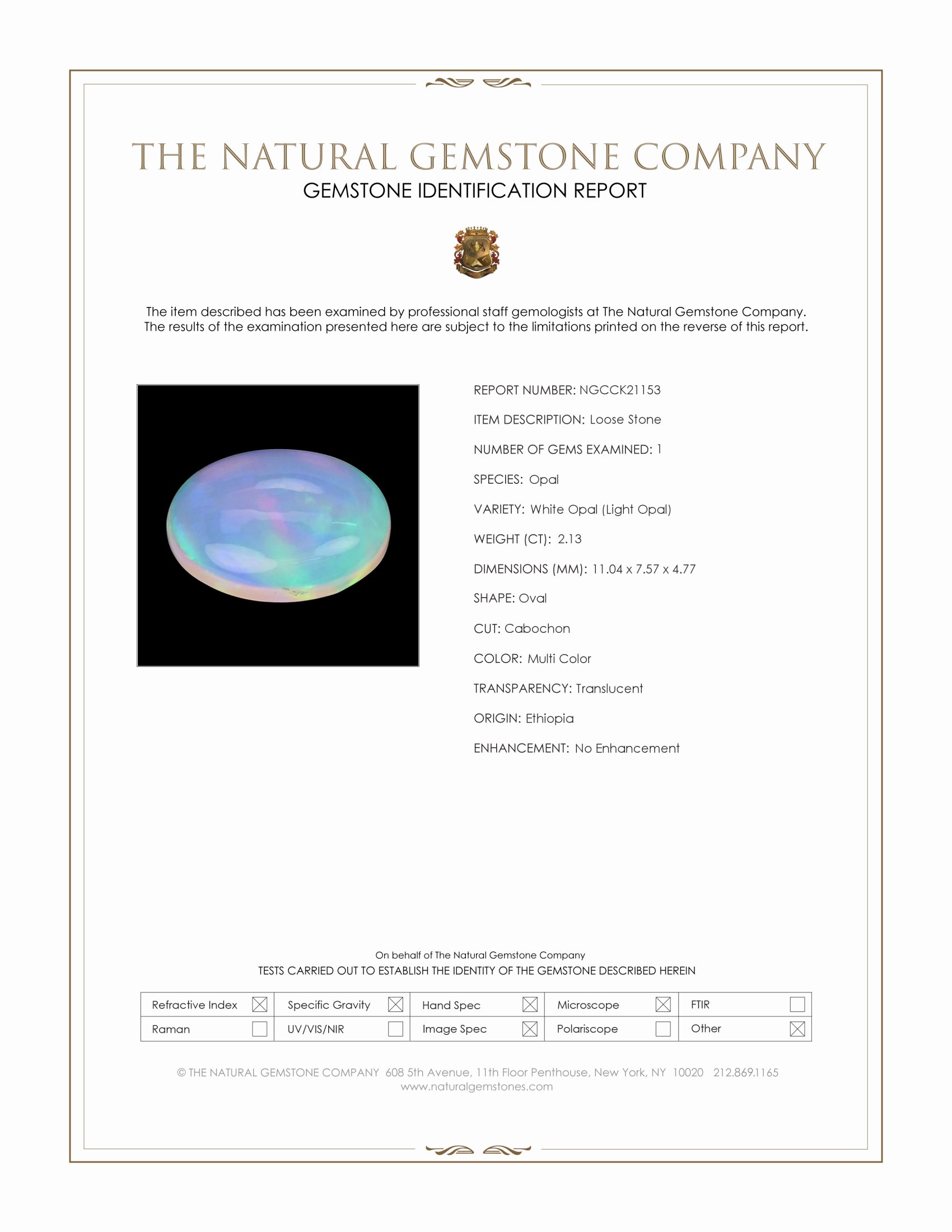 2.13 Ct. Multi Color Cabochon White Opal (Light Opal) from Ethiopia