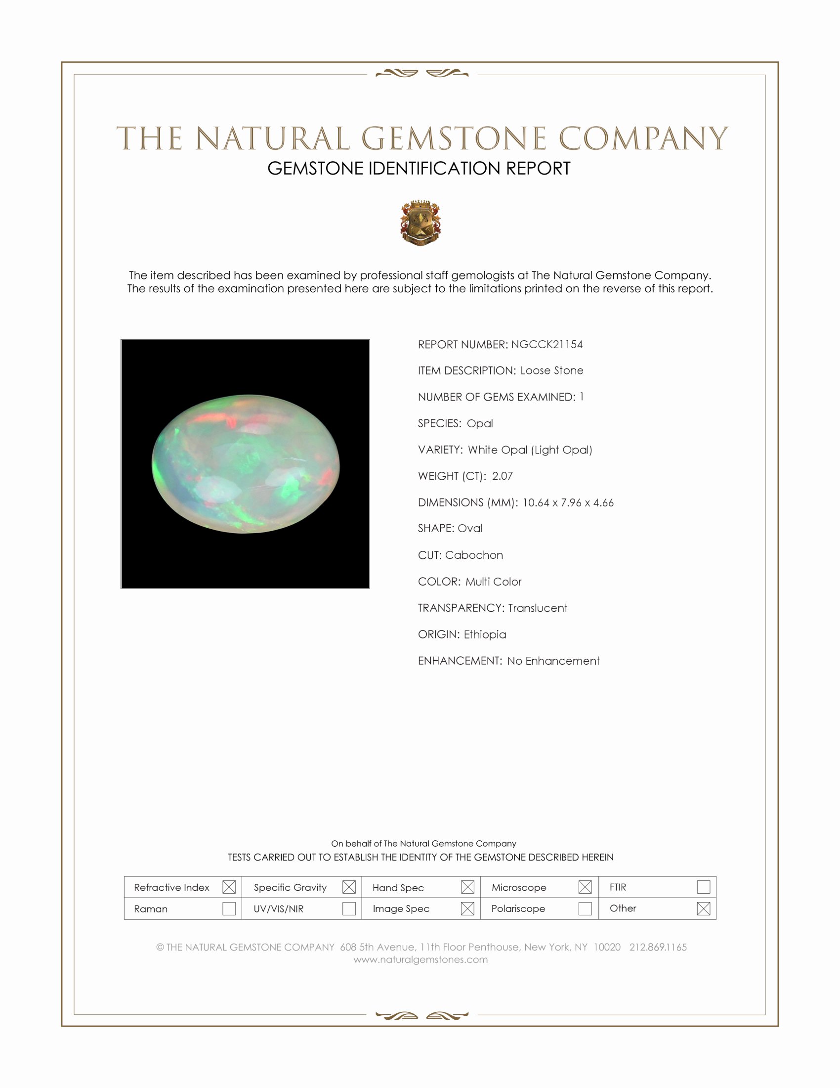 2.07 Ct. Multi Color Cabochon White Opal (Light Opal) from Ethiopia