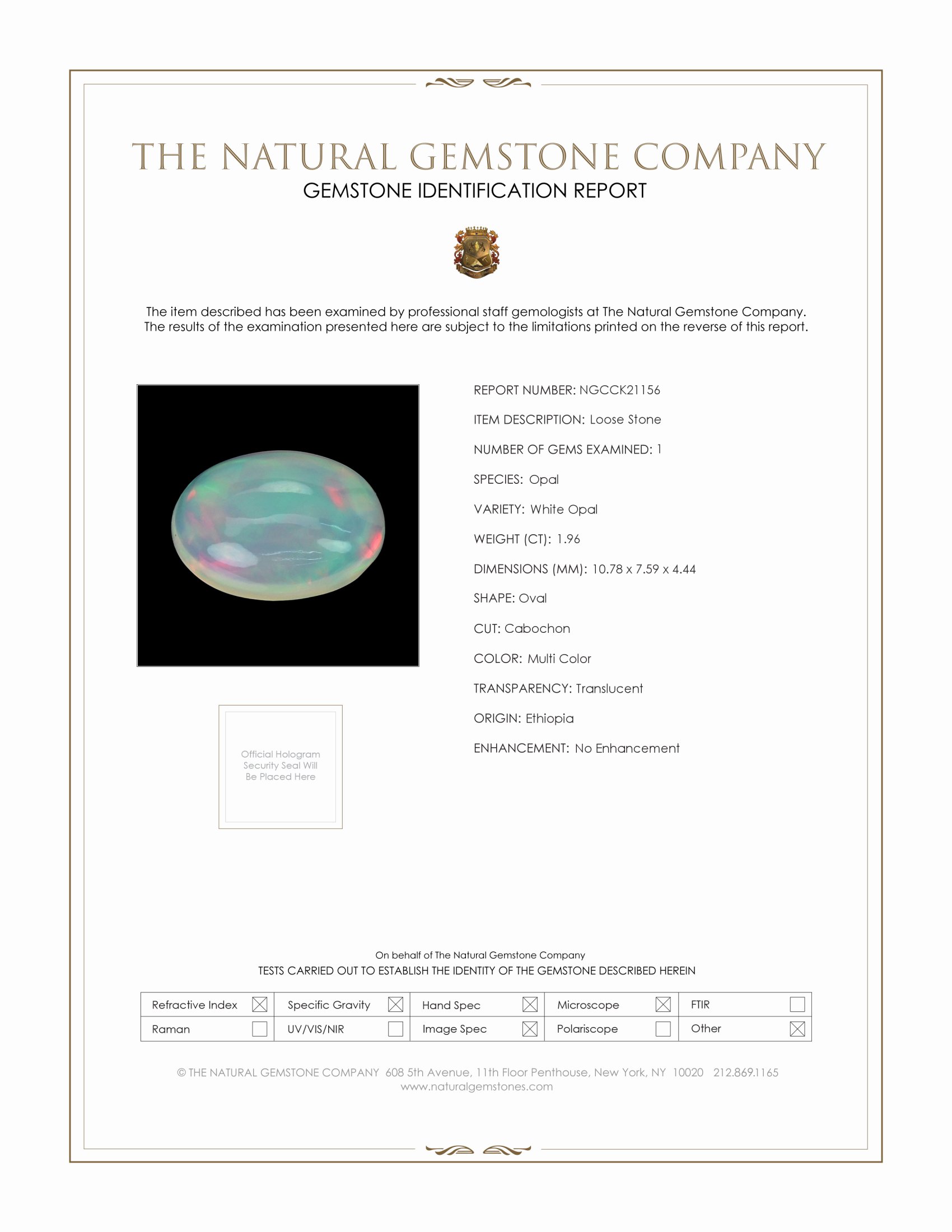 1.96 Ct. Multi Color Cabochon White Opal from Ethiopia