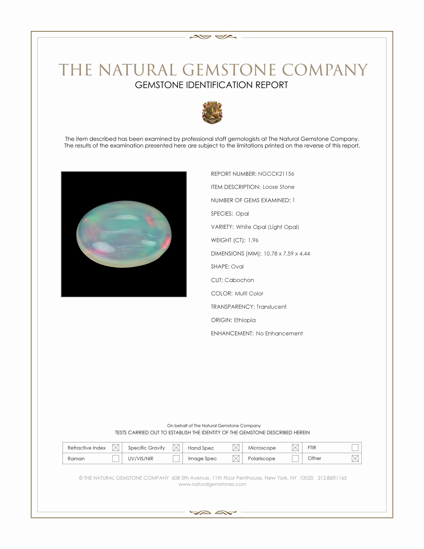 1.96 Ct. Multi Color Cabochon White Opal (Light Opal) from Ethiopia