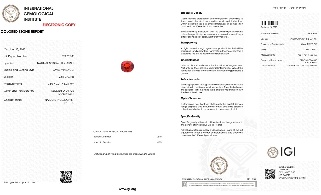 2.68 Ct. Spessartite Garnet from Tanzania