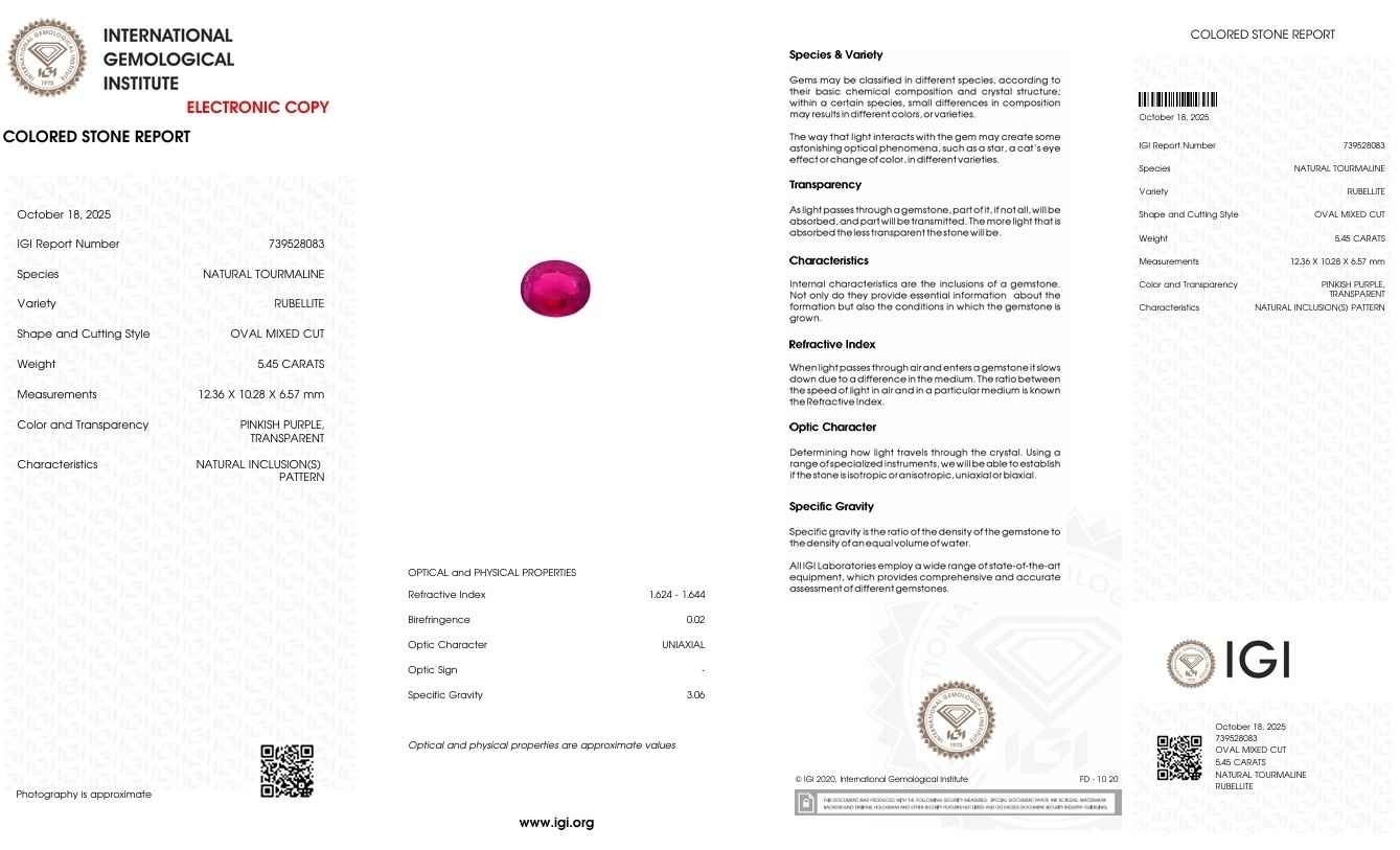 5.45 Ct. Rubellite Tourmaline from Brazil