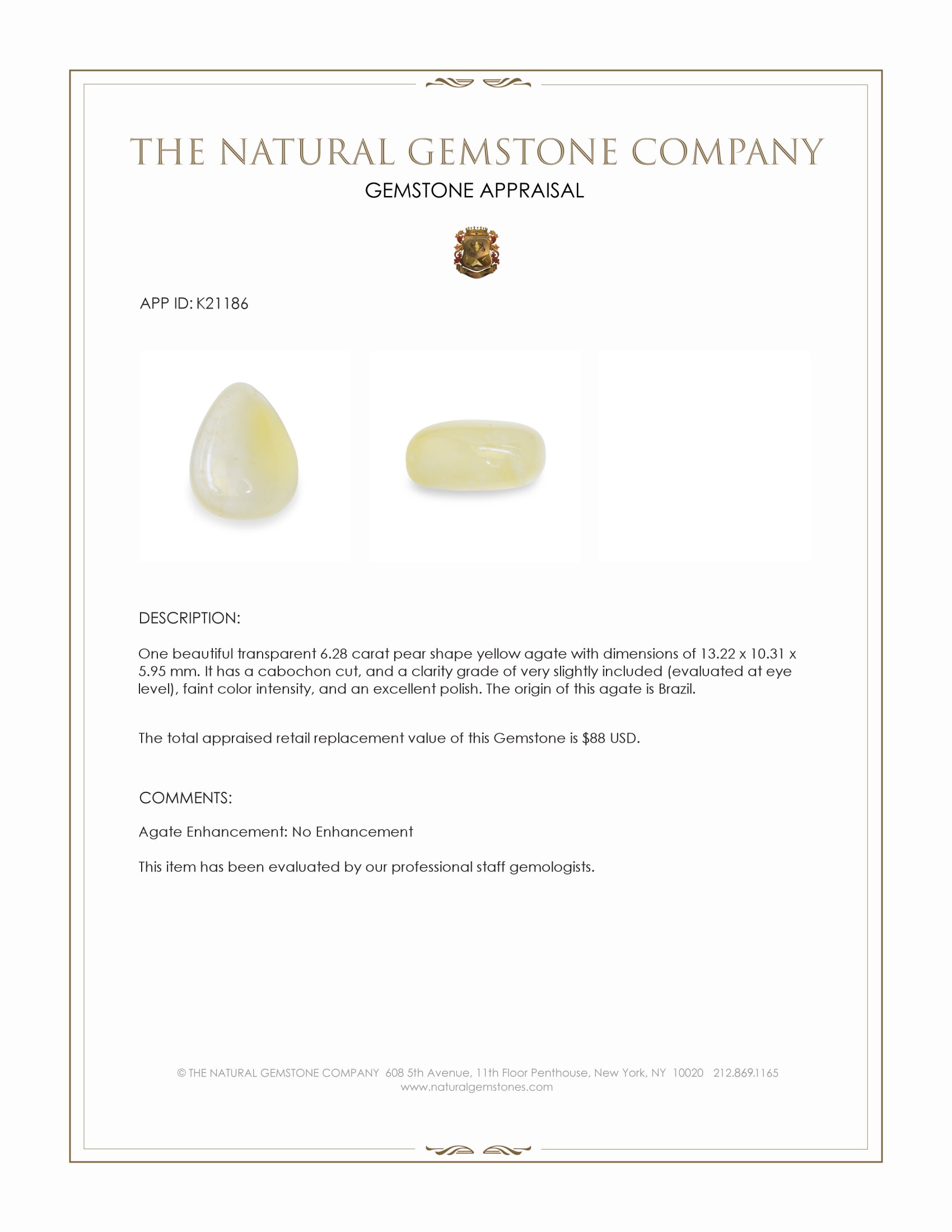 6.28 Ct. Yellow Cabochon Agate from Brazil