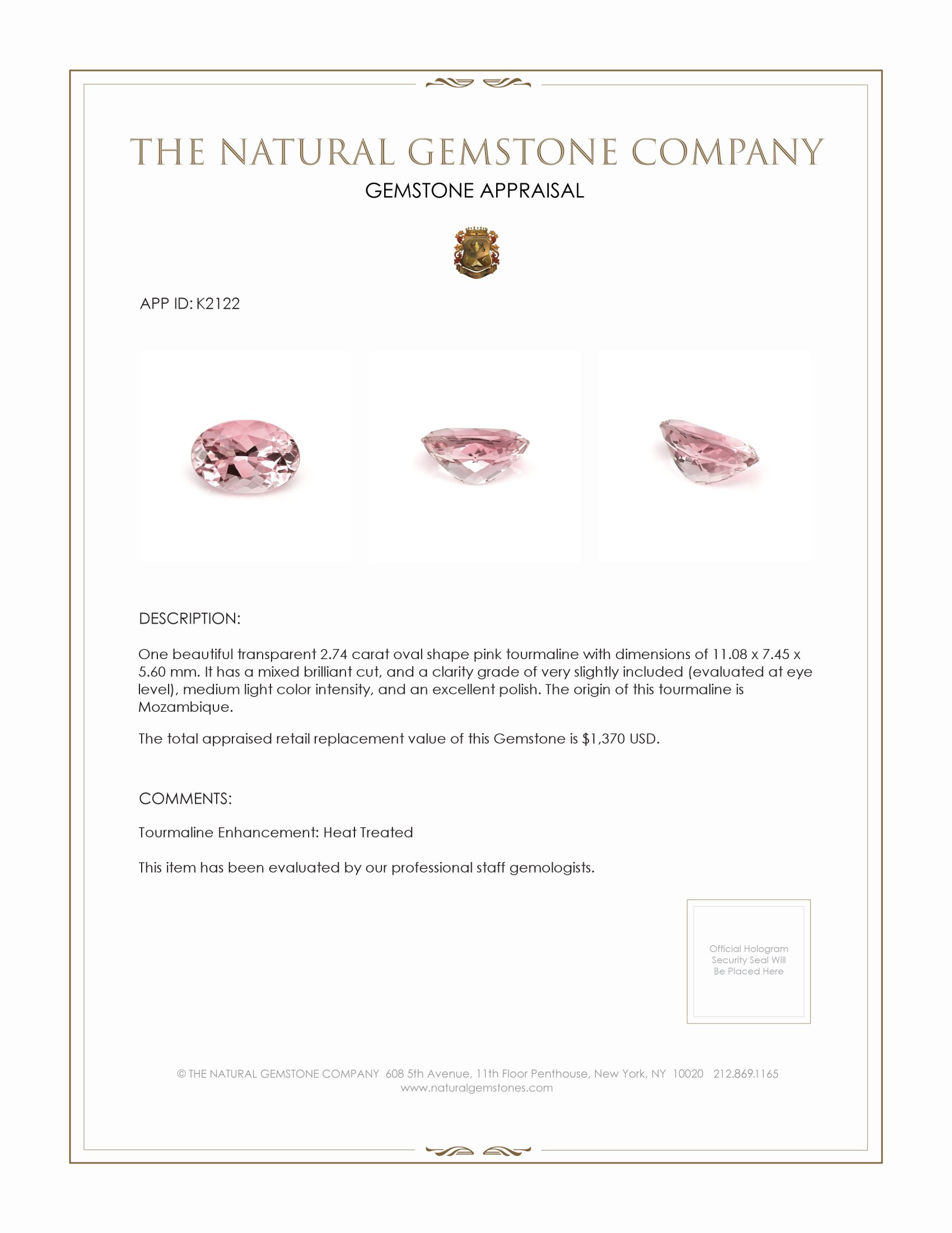 2.74 Ct. Tourmaline from Mozambique