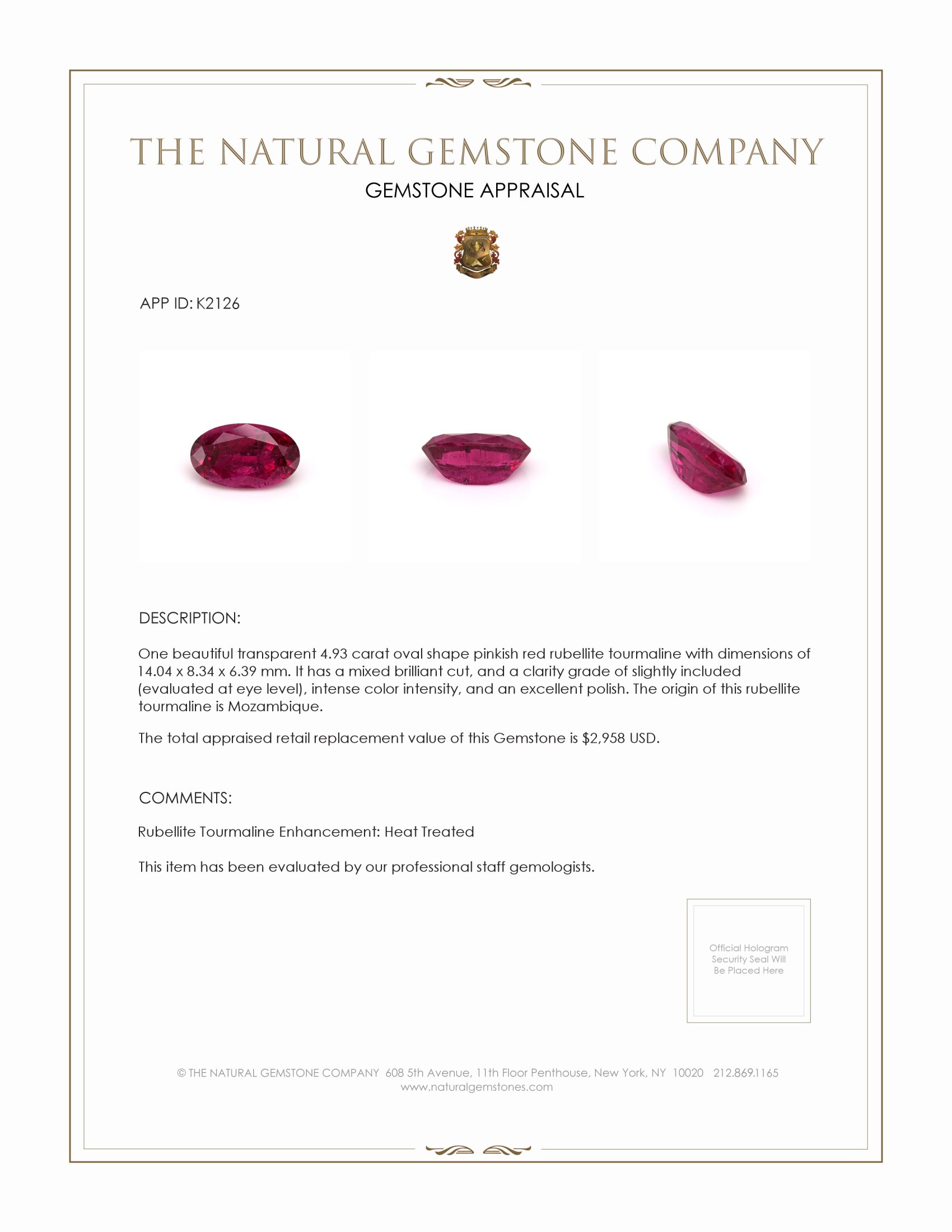 4.93 Ct. Pinkish Red Rubellite Tourmaline from Mozambique