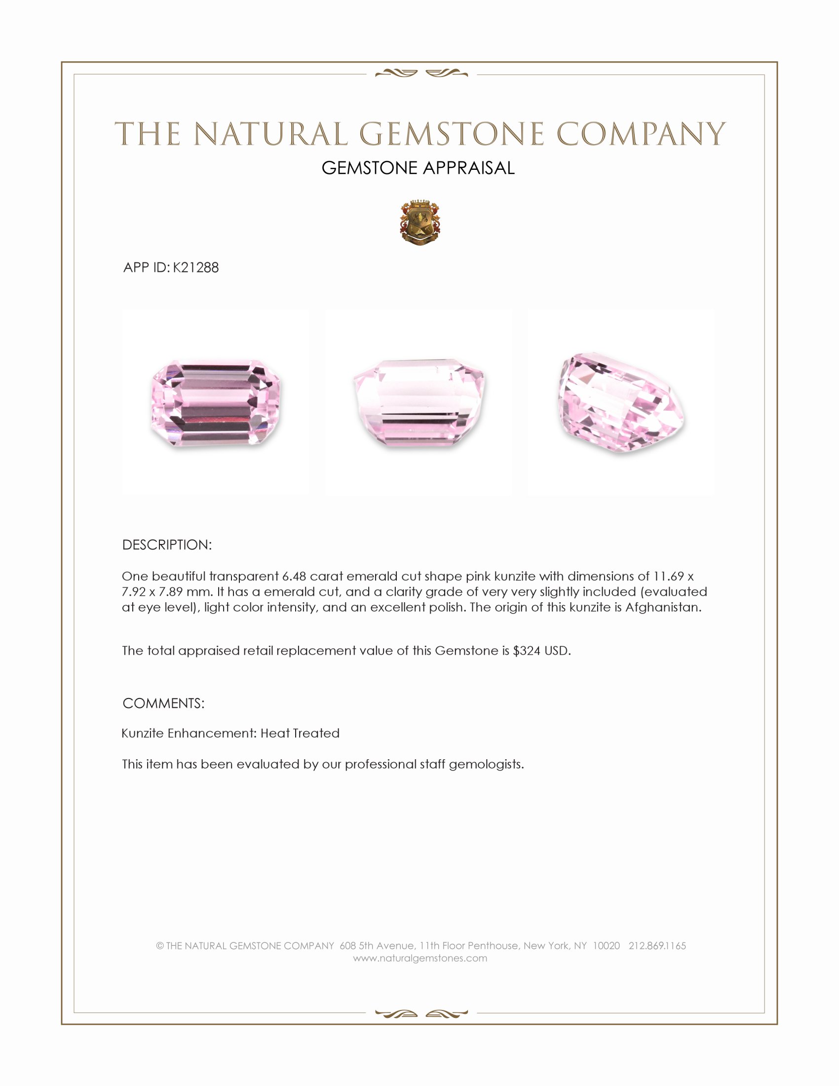 6.48 Ct. Pink Kunzite from Afghanistan