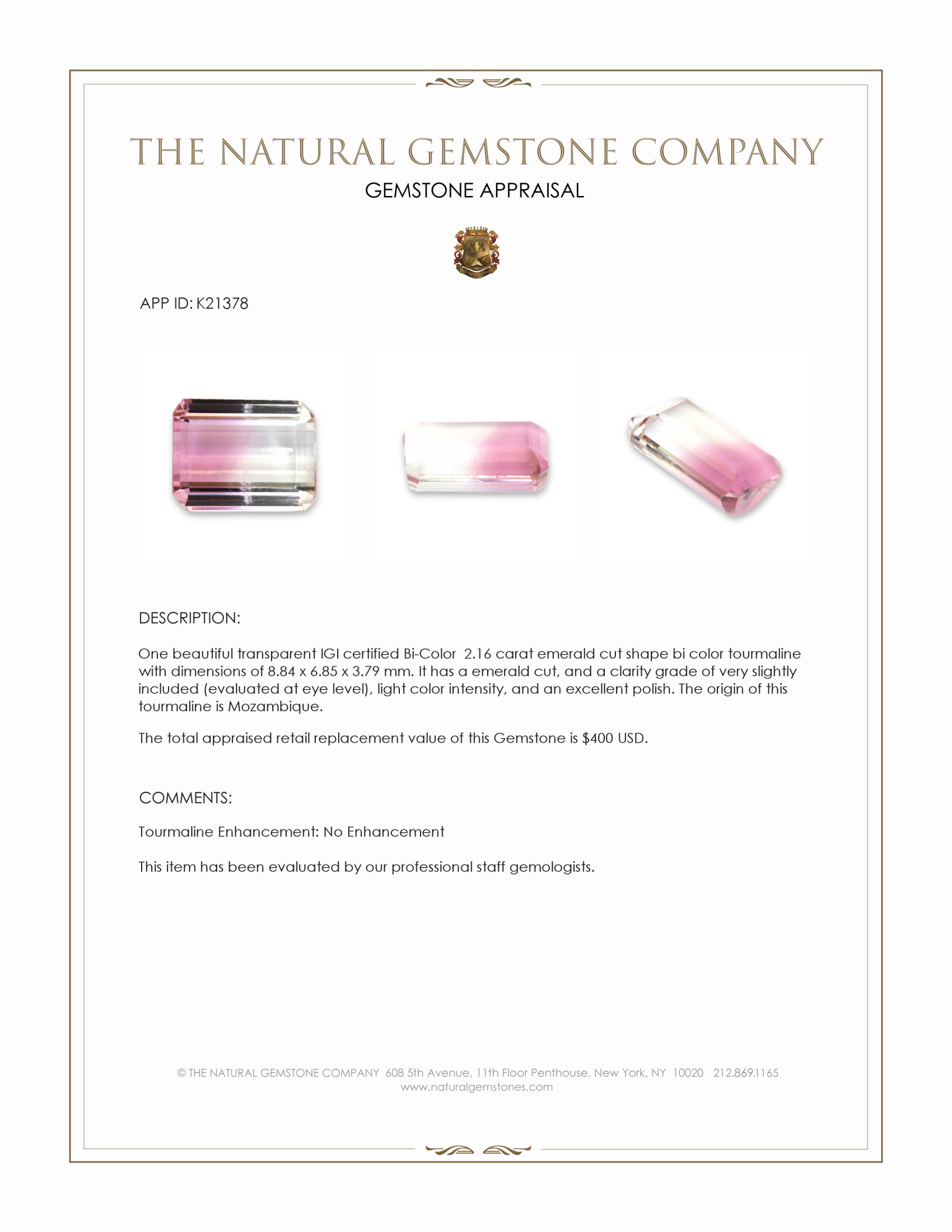 2.16 Ct. Tourmaline from Mozambique