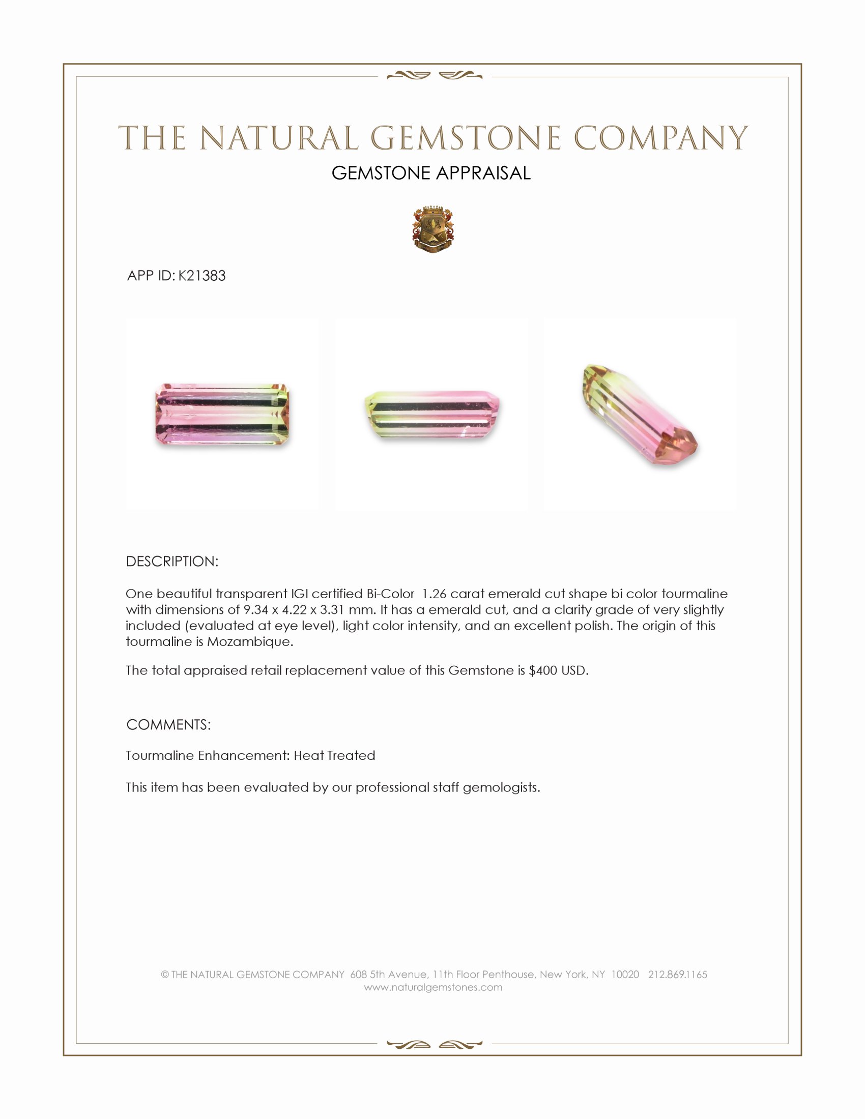 1.26 Ct. Tourmaline from Mozambique