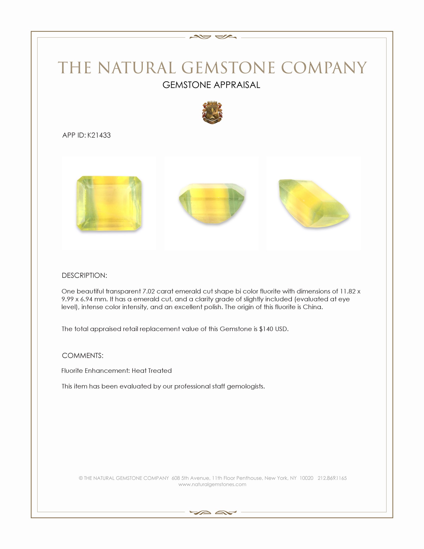 7.02 Ct. Fluorite from China