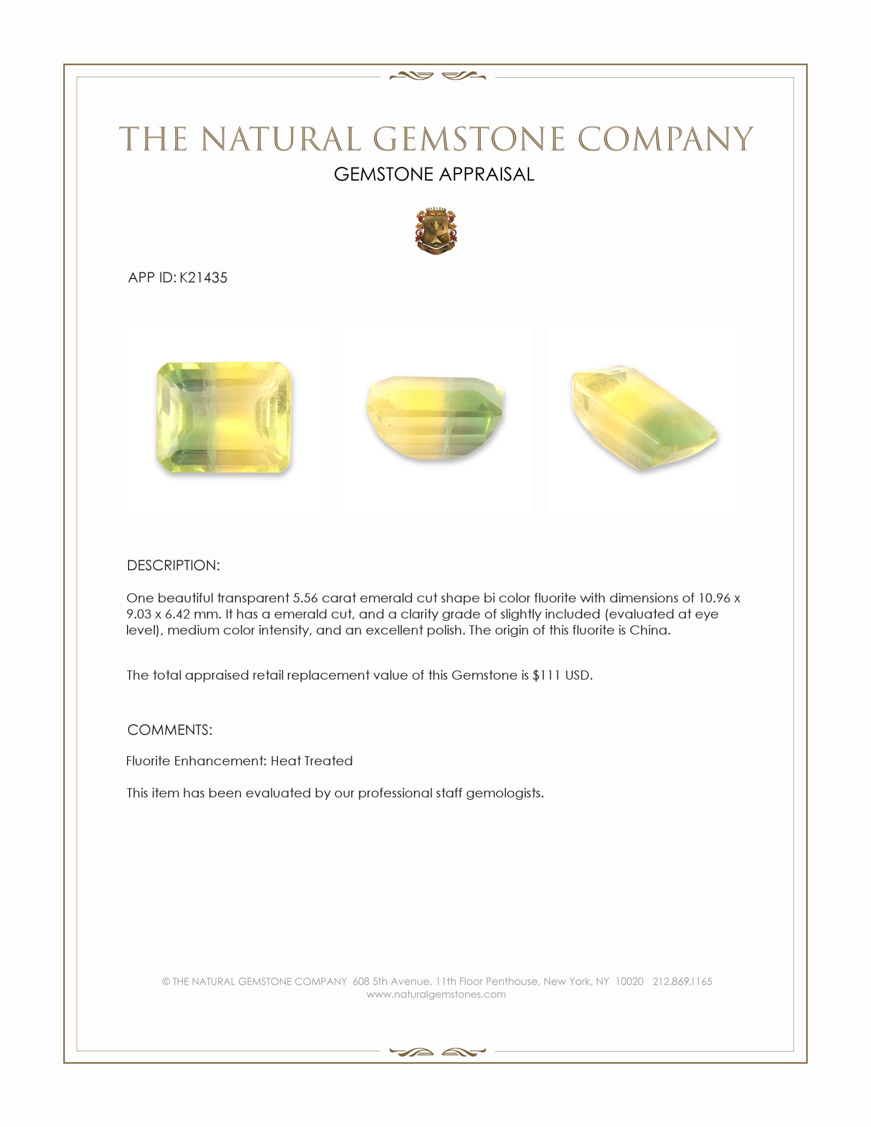 5.56 Ct. Fluorite from China