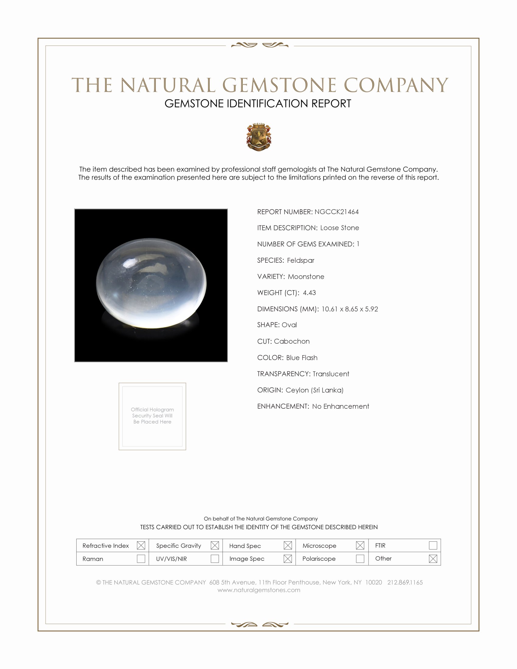 4.43 Ct. Cabochon Moonstone from Ceylon (Sri Lanka)