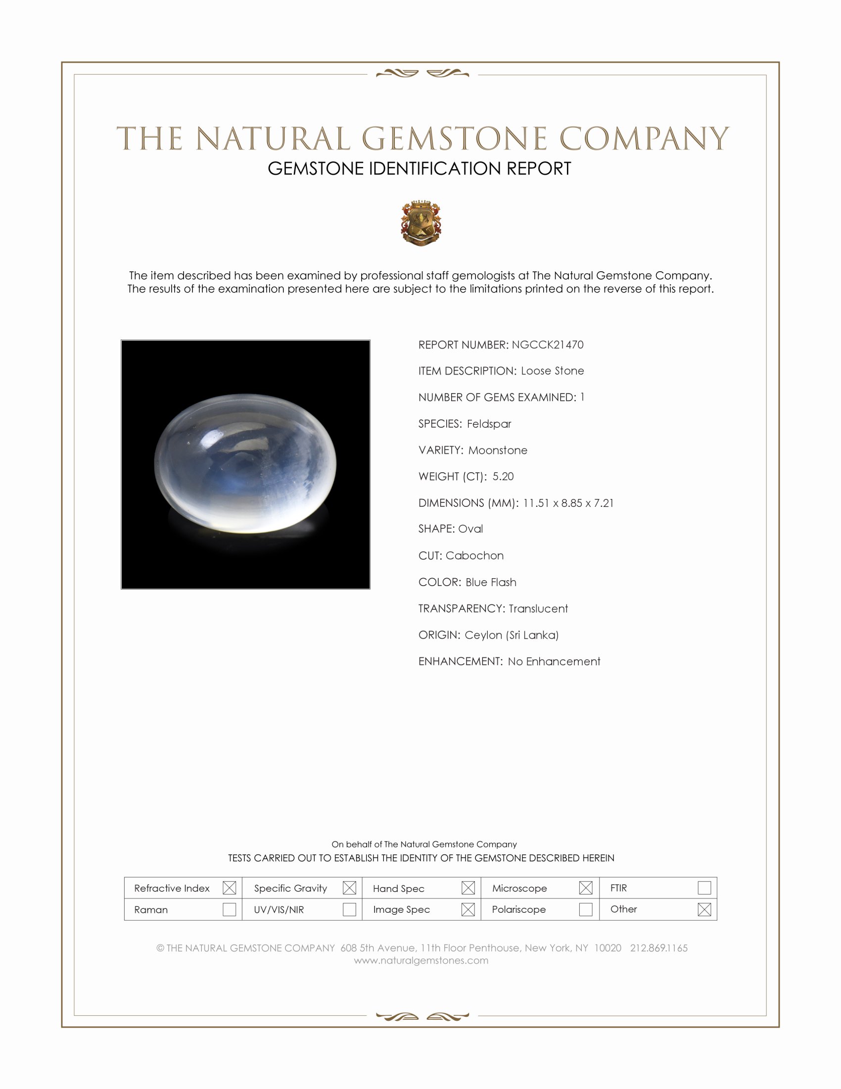 5.20 Ct. Blue Flash Cabochon Moonstone from Ceylon (Sri Lanka)