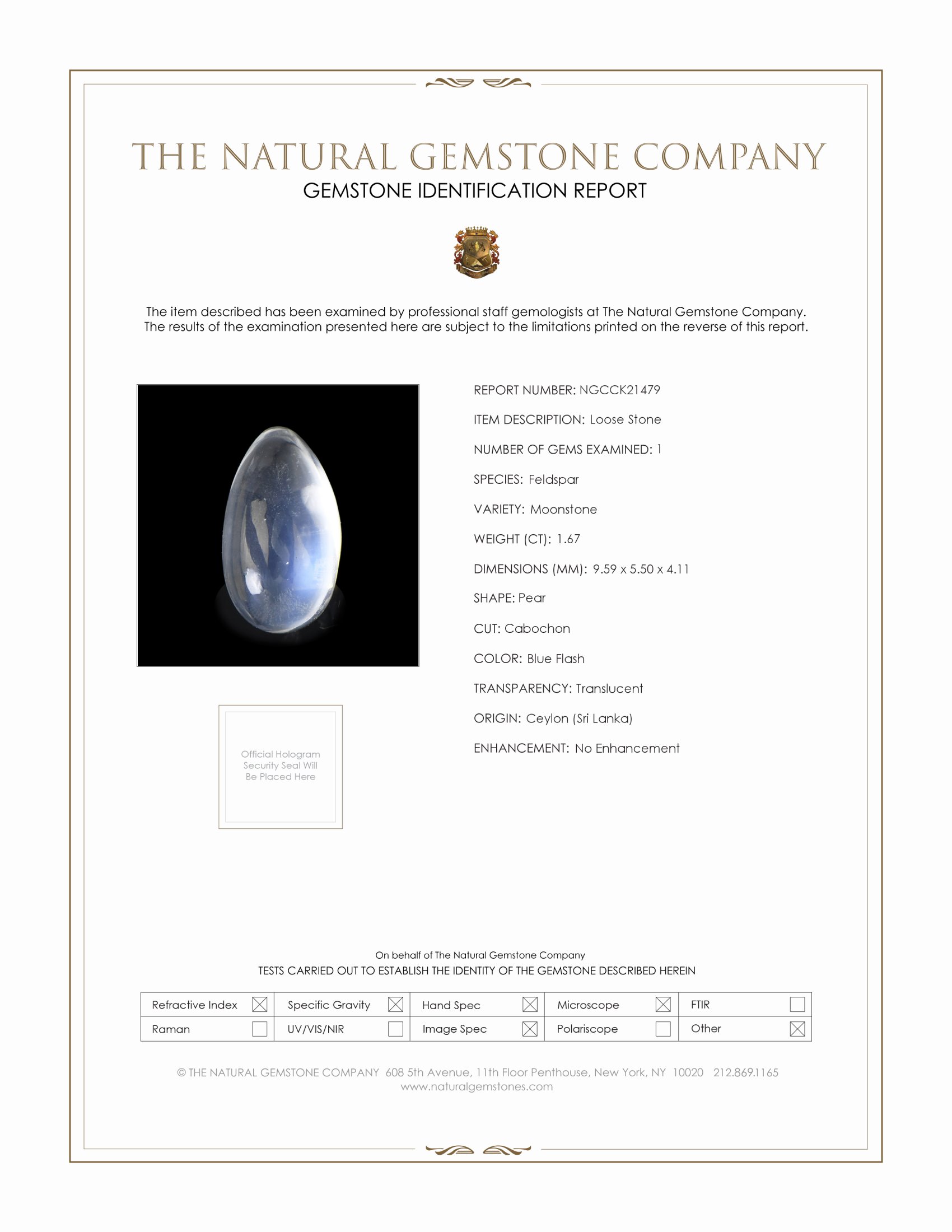 1.67 Ct. Blue Flash Cabochon Moonstone from Ceylon (Sri Lanka)