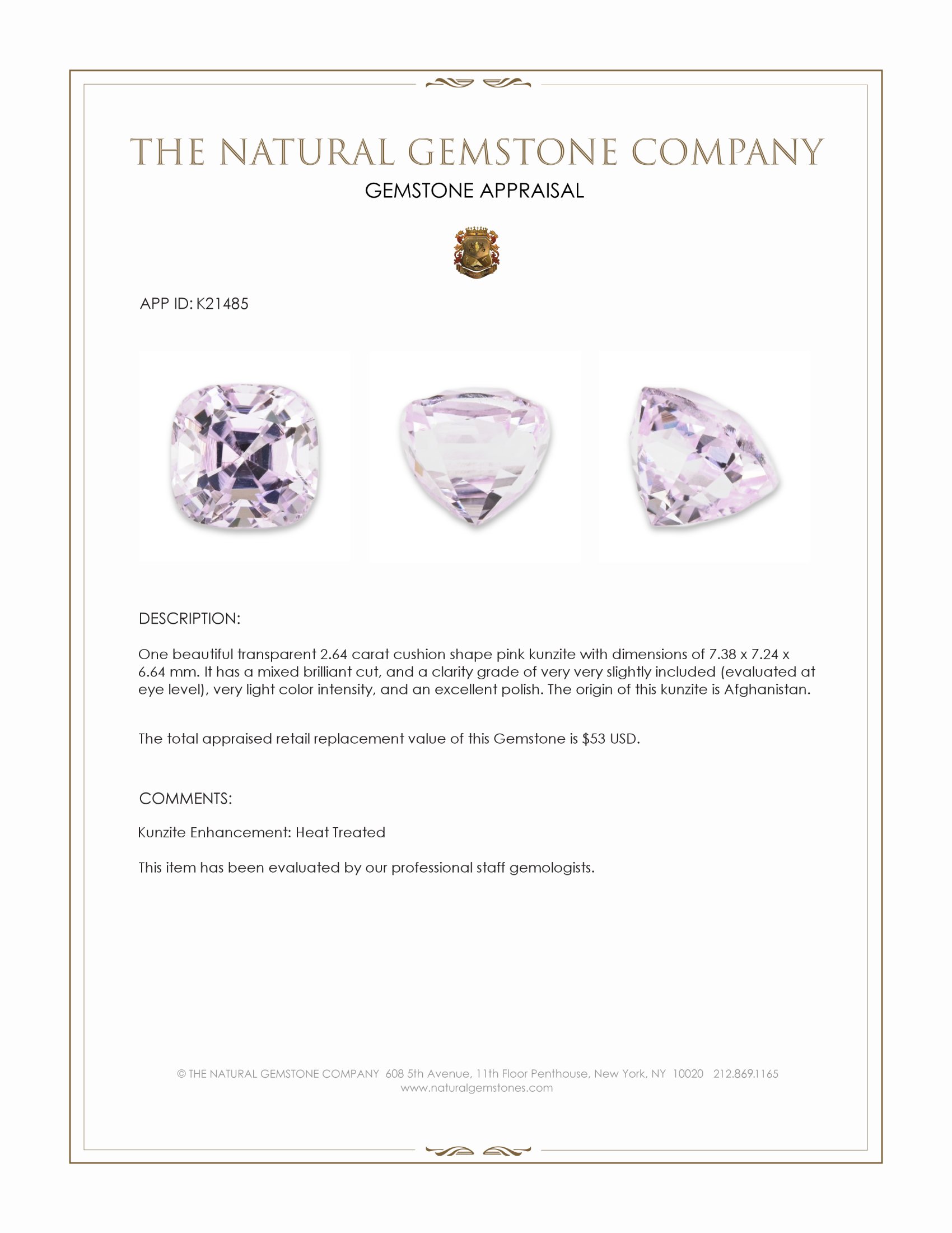 2.64 Ct. Kunzite from Afghanistan