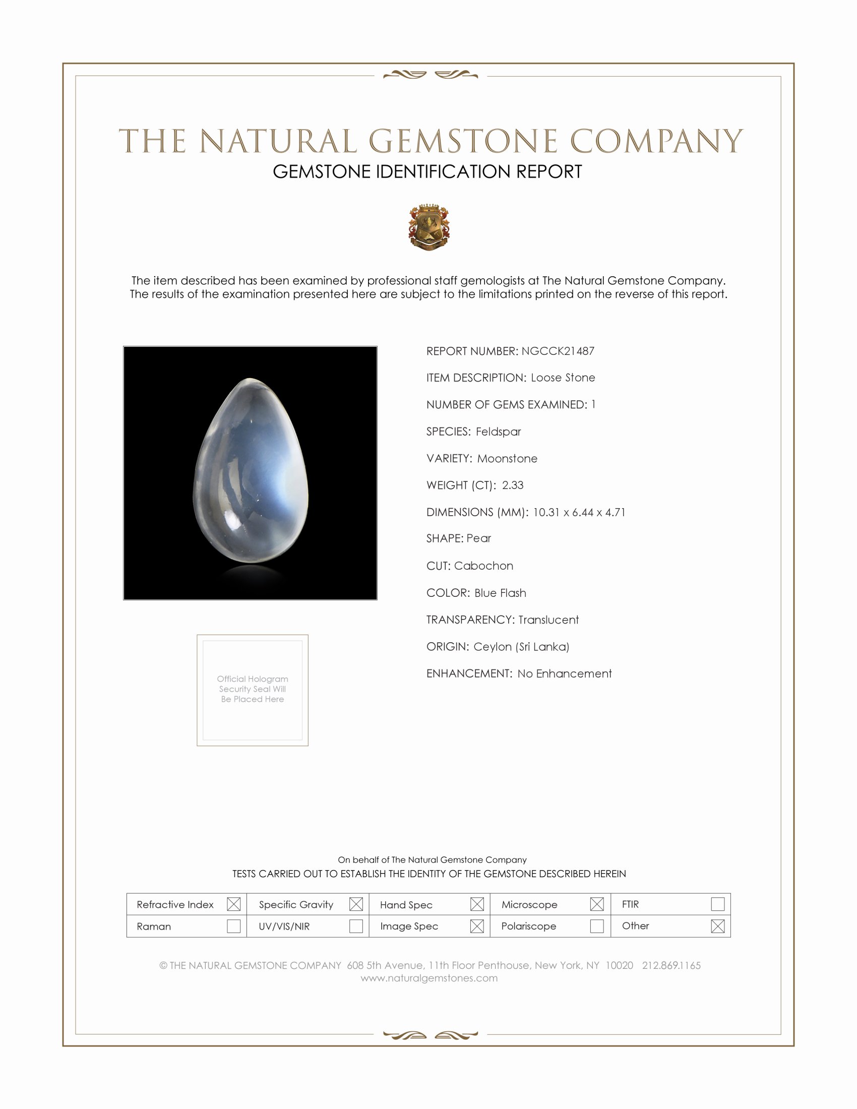 2.33 Ct. Blue Flash Cabochon Moonstone from Ceylon (Sri Lanka)