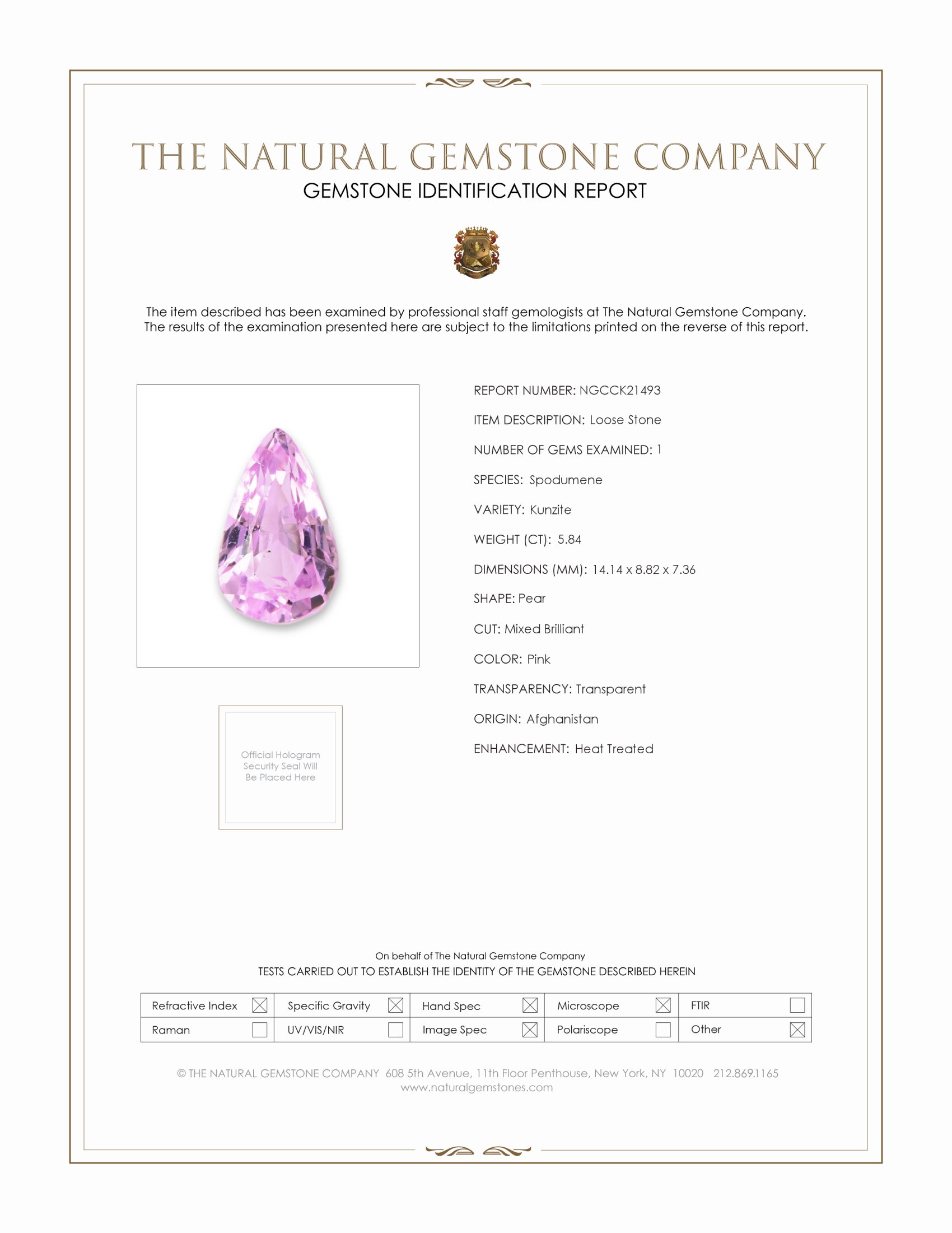 5.84 Ct. Kunzite from Afghanistan
