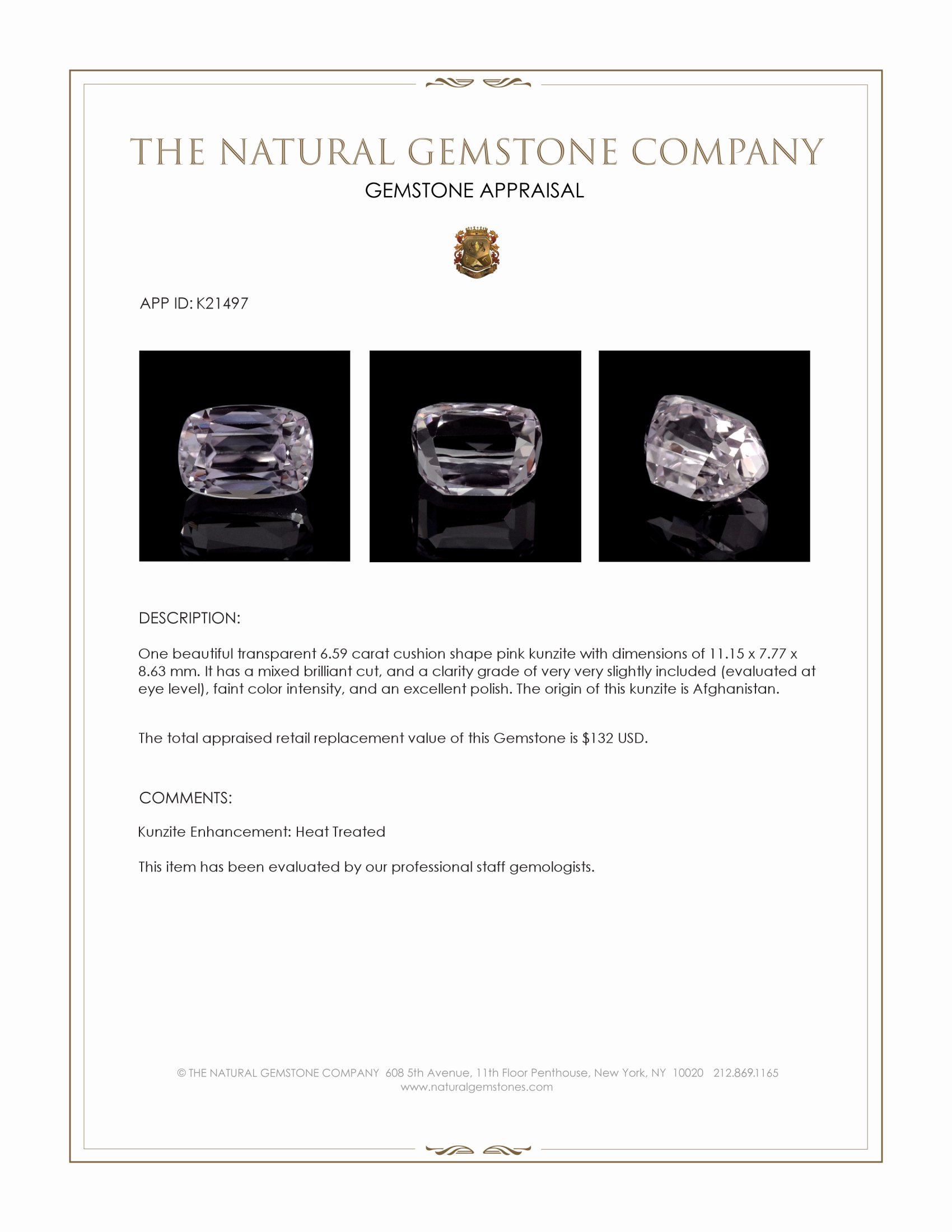 6.59 Ct. Kunzite from Afghanistan