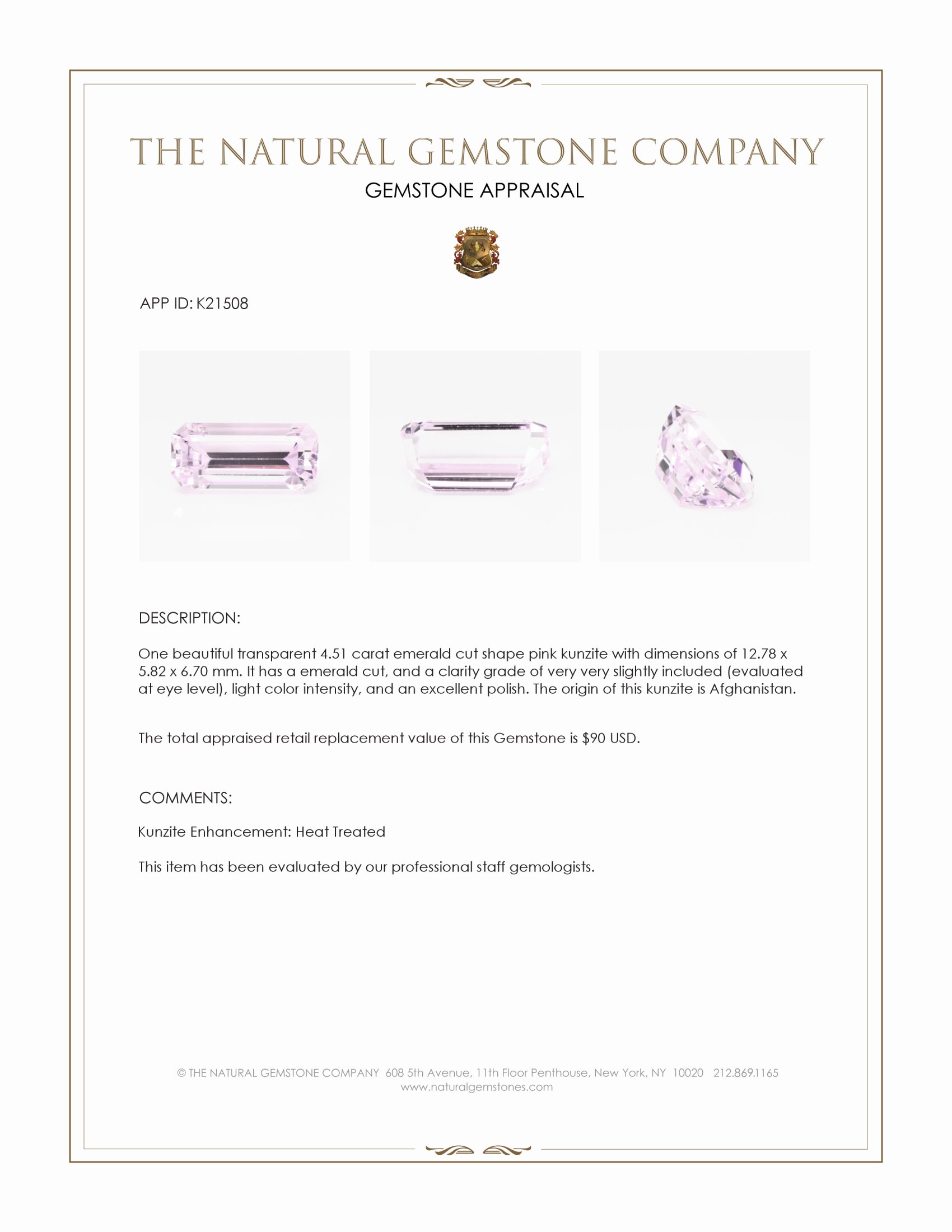 4.51 Ct. Pink Kunzite from Afghanistan