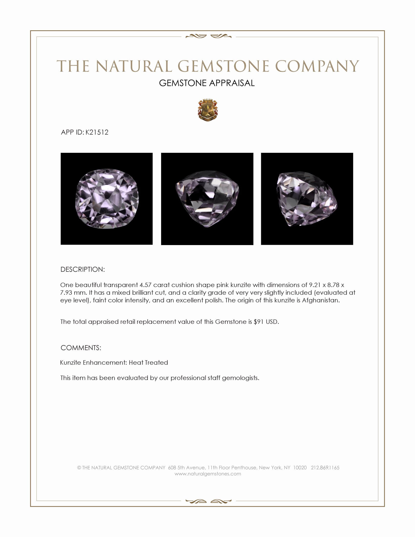 4.57 Ct. Kunzite from Afghanistan