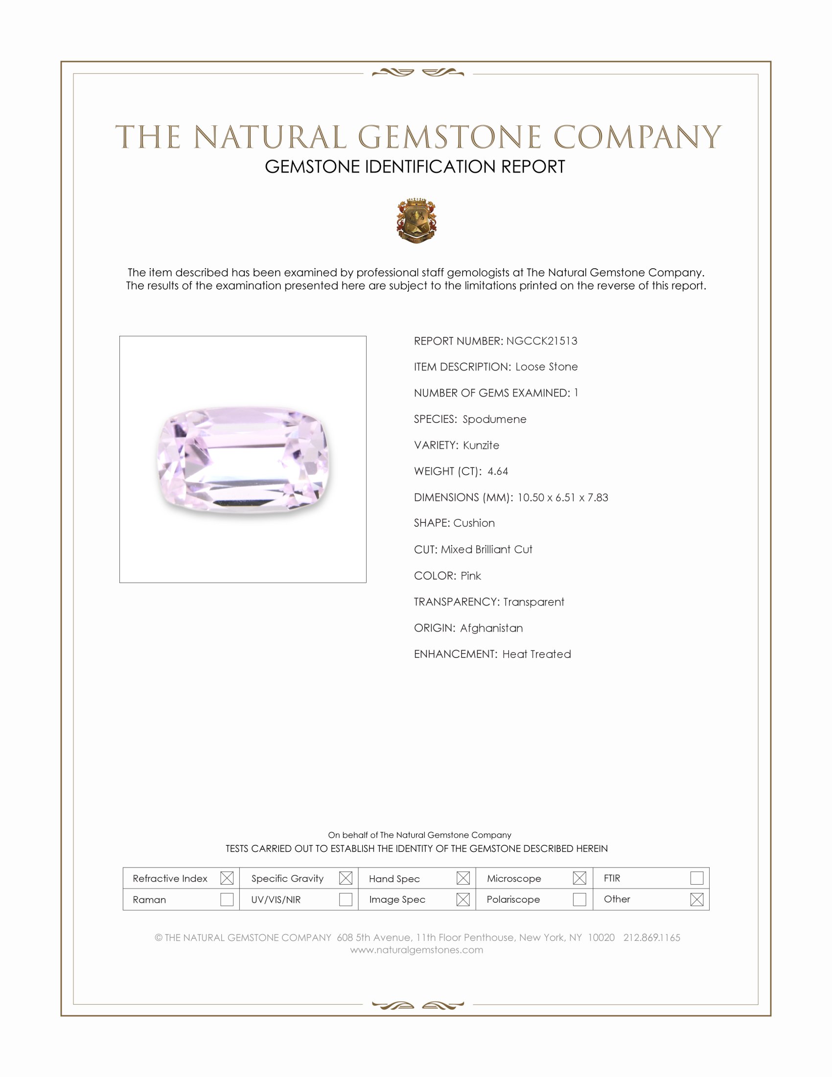 4.64 Ct. Pink Kunzite from Afghanistan