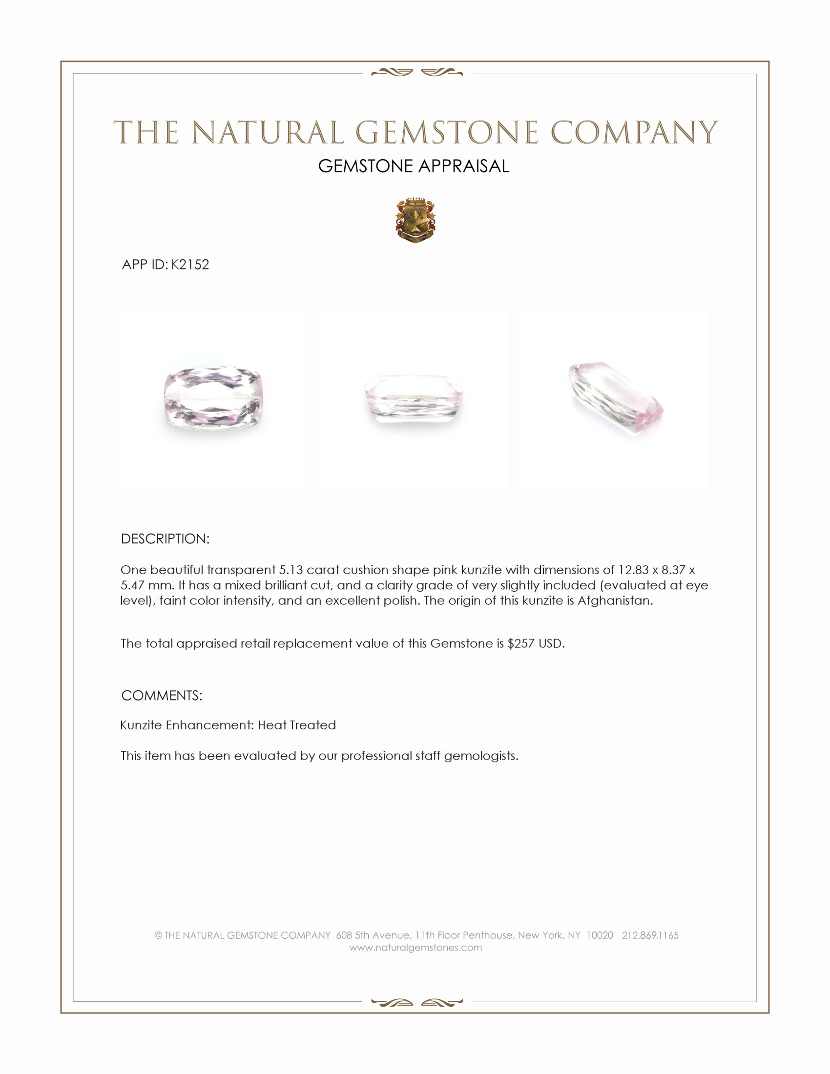 5.13 Ct. Kunzite from Afghanistan