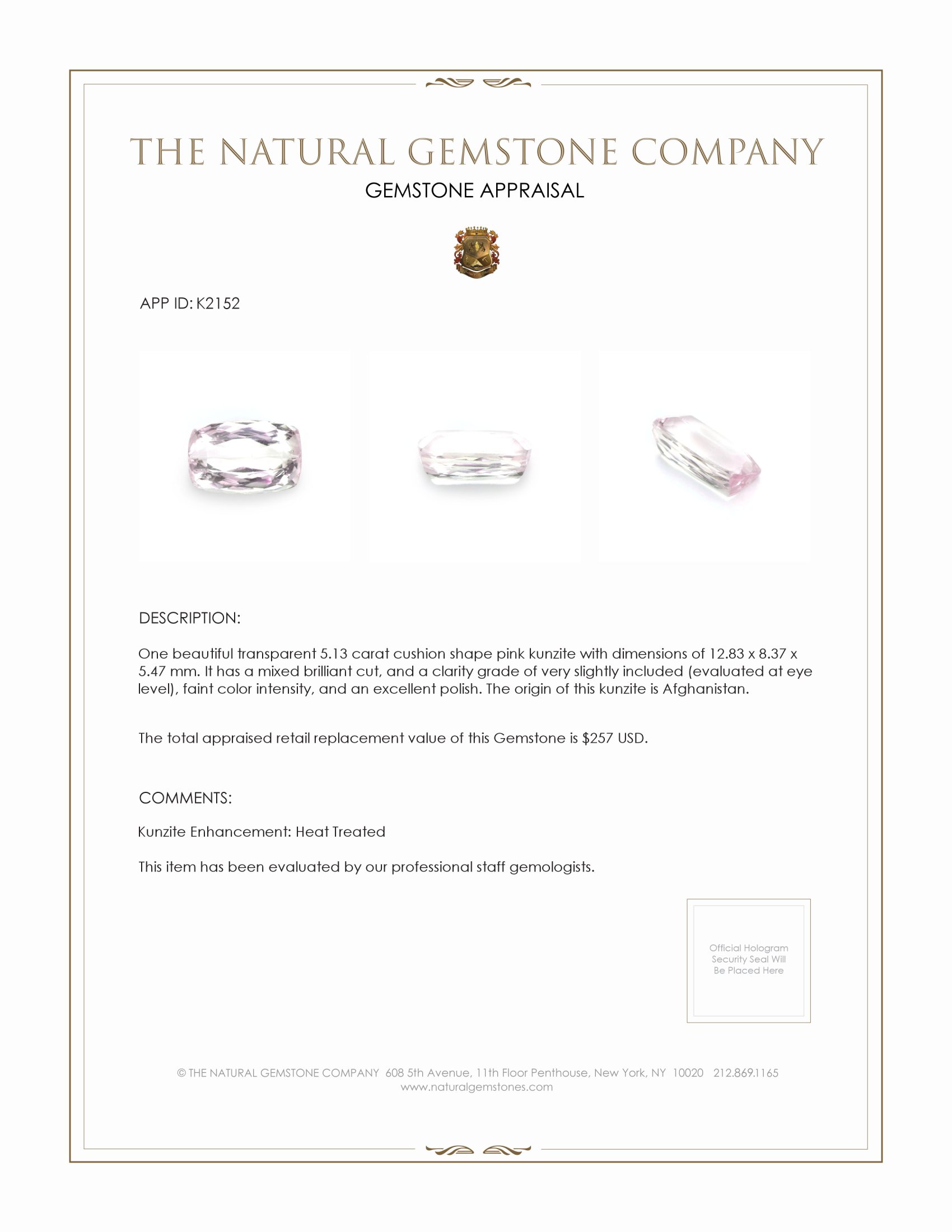 5.13 Ct. Kunzite from Afghanistan