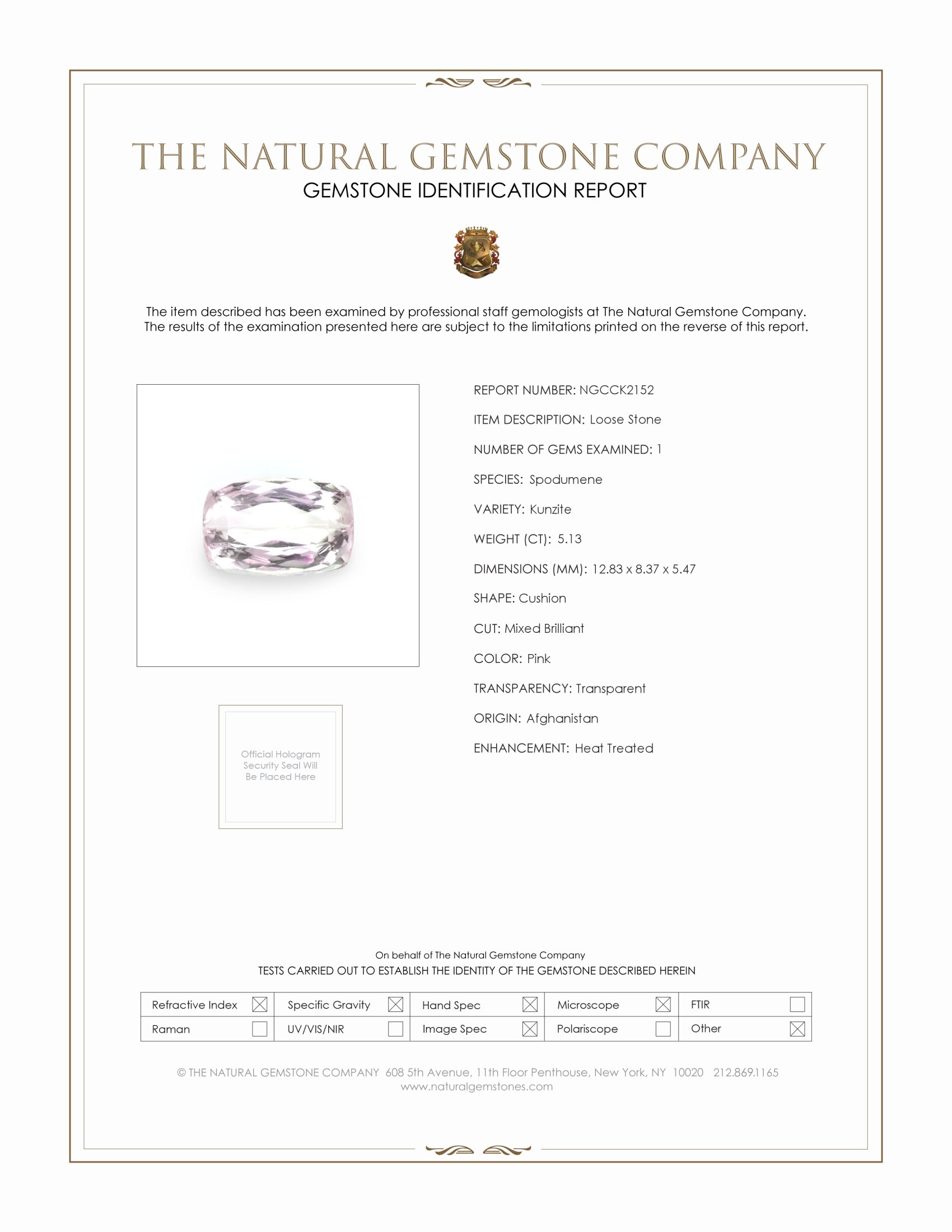 5.13 Ct. Kunzite from Afghanistan