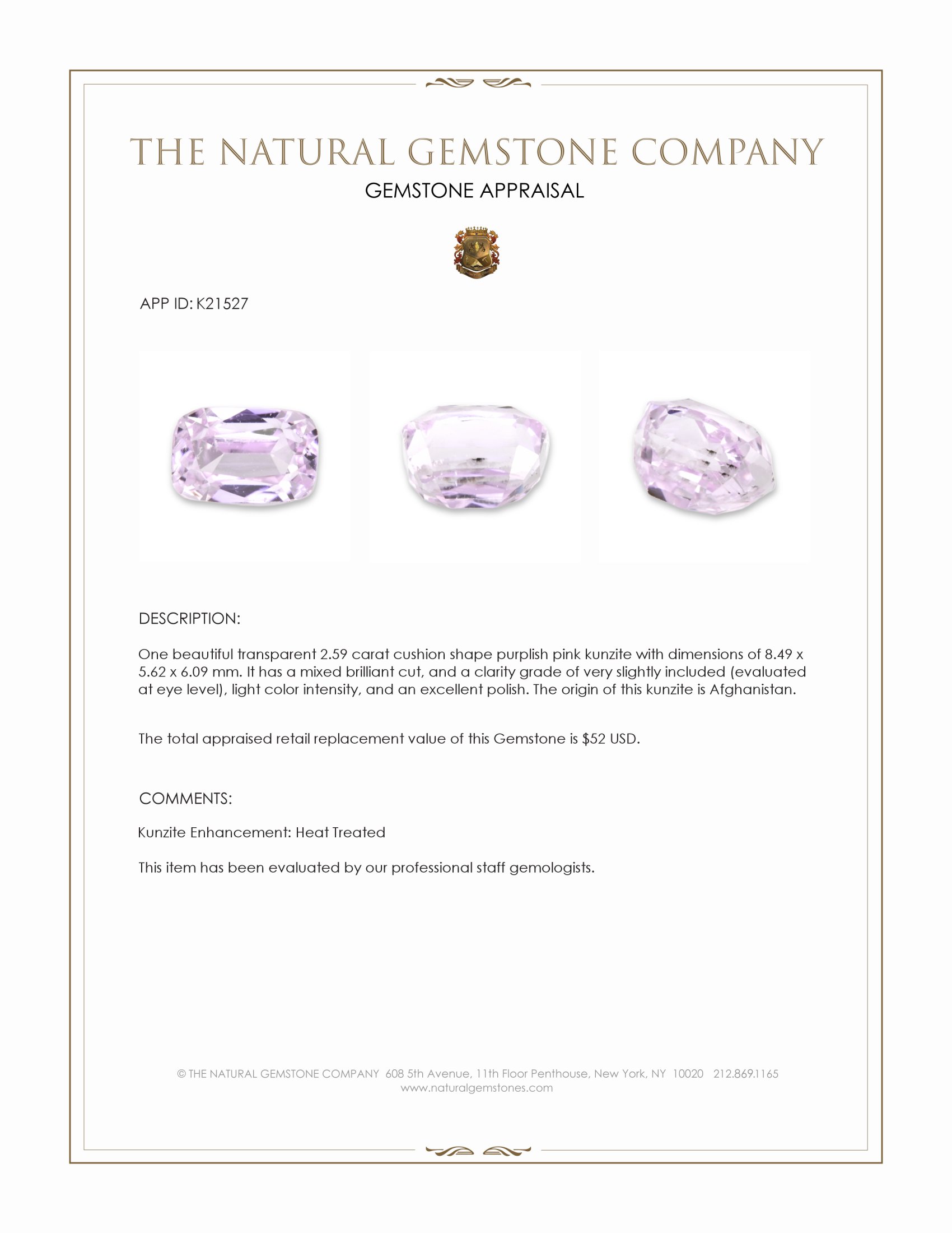 2.59 Ct. Kunzite from Afghanistan