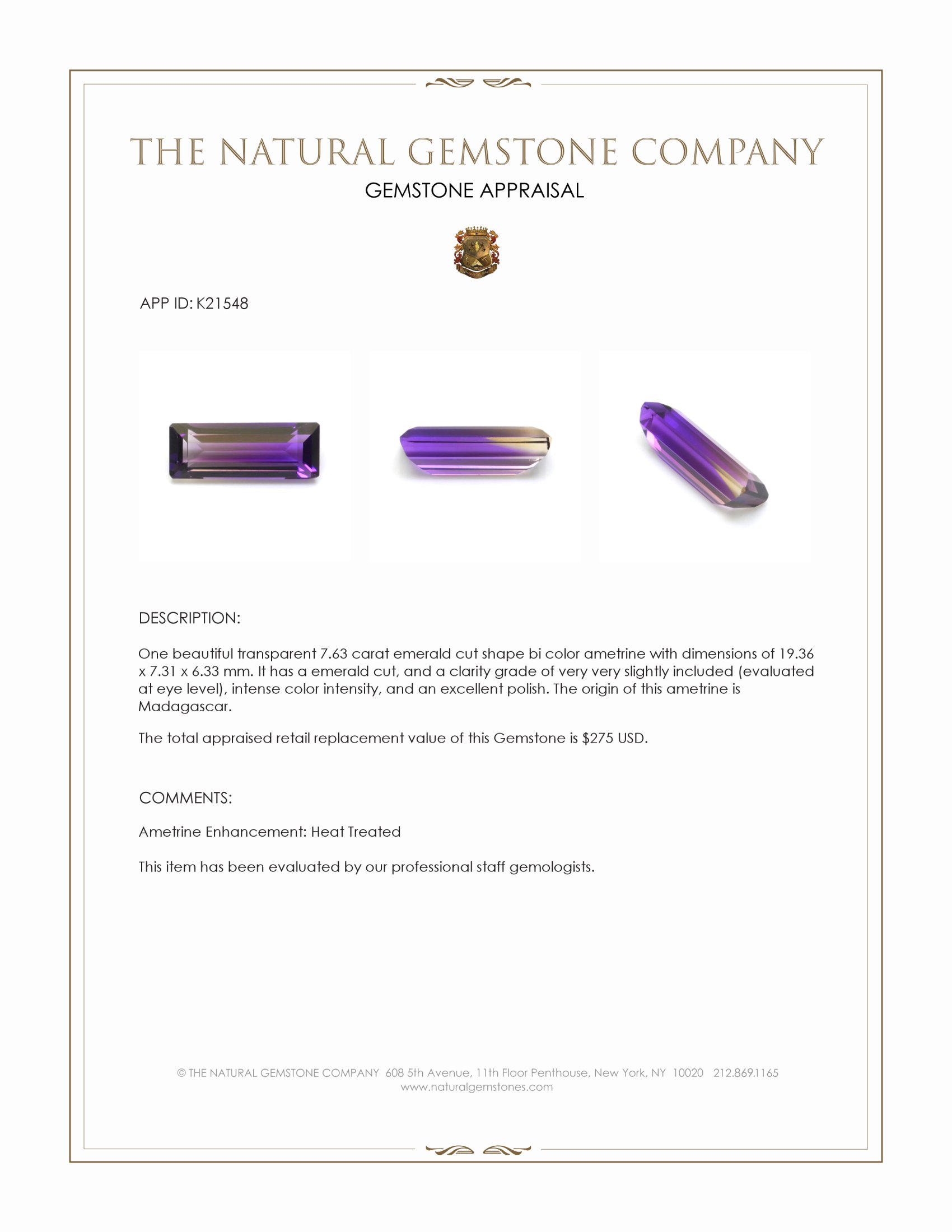 7.63 Ct. Bi Color Ametrine from Madagascar