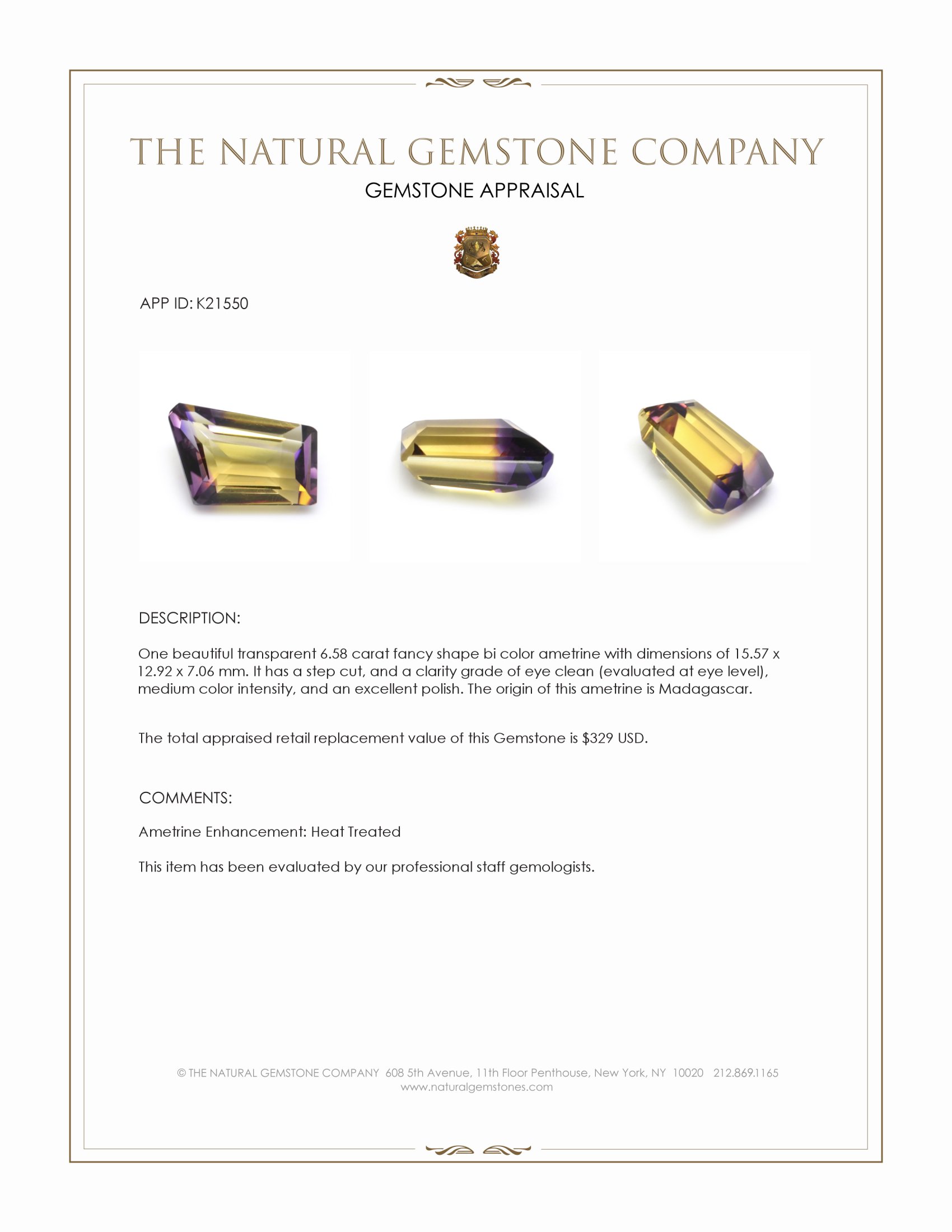 6.58 Ct. Ametrine from Madagascar