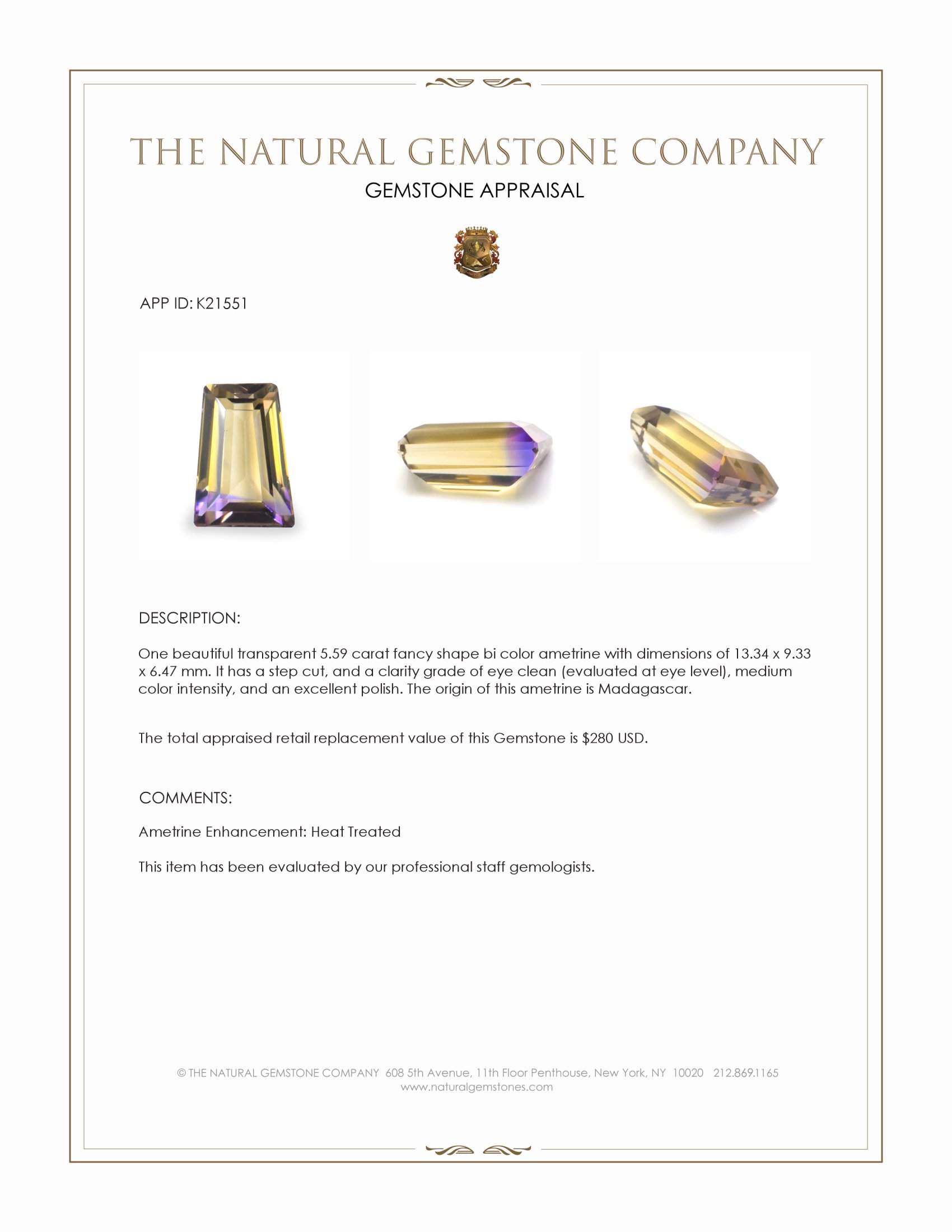 5.59 Ct. Bi Color Ametrine from Madagascar