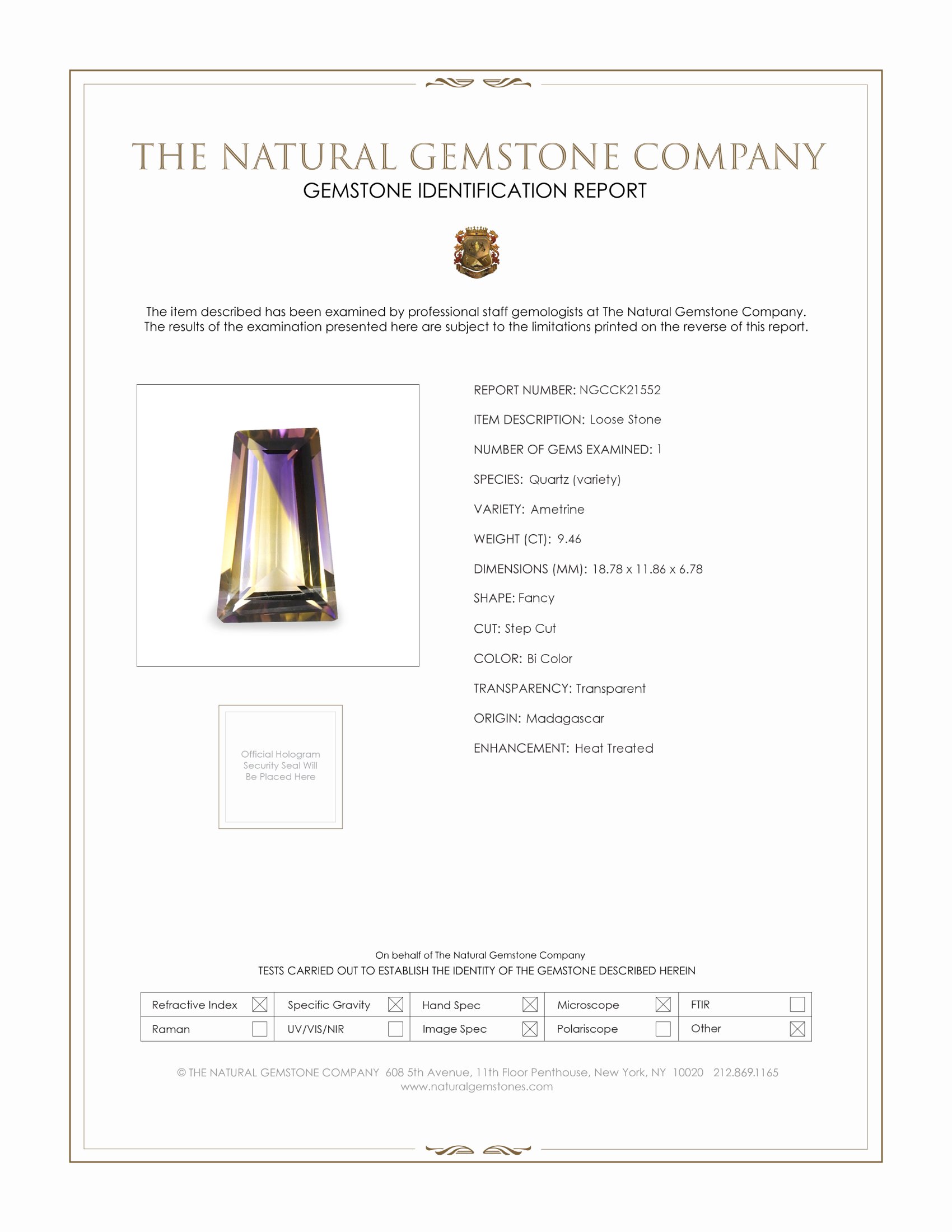 9.46 Ct. Bi Color Ametrine from Madagascar
