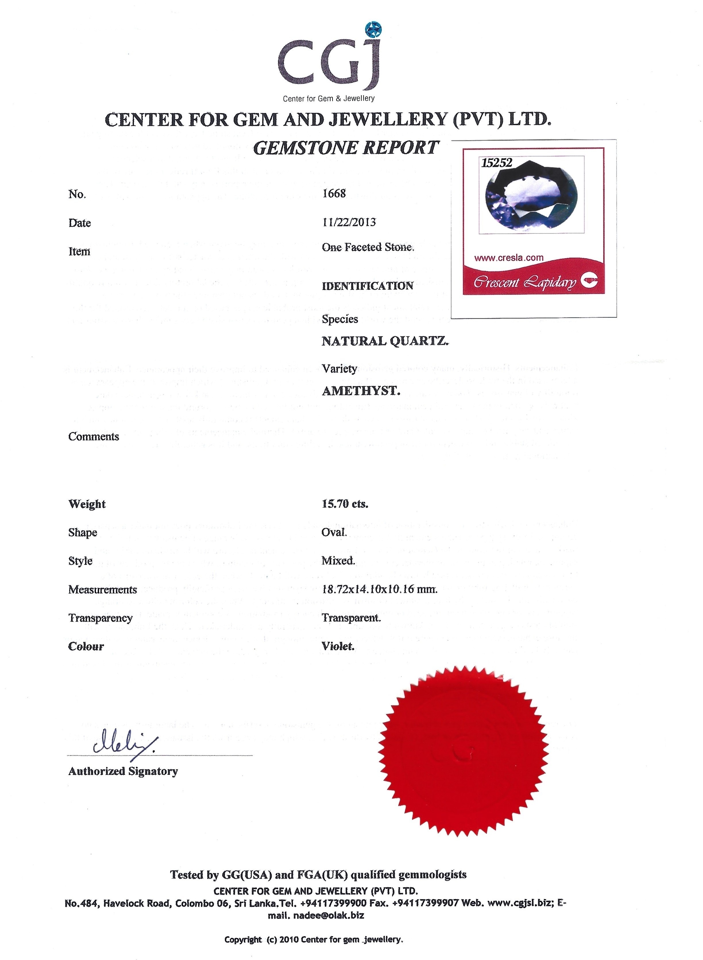 15.70 Ct. Amethyst from Ceylon (Sri Lanka)