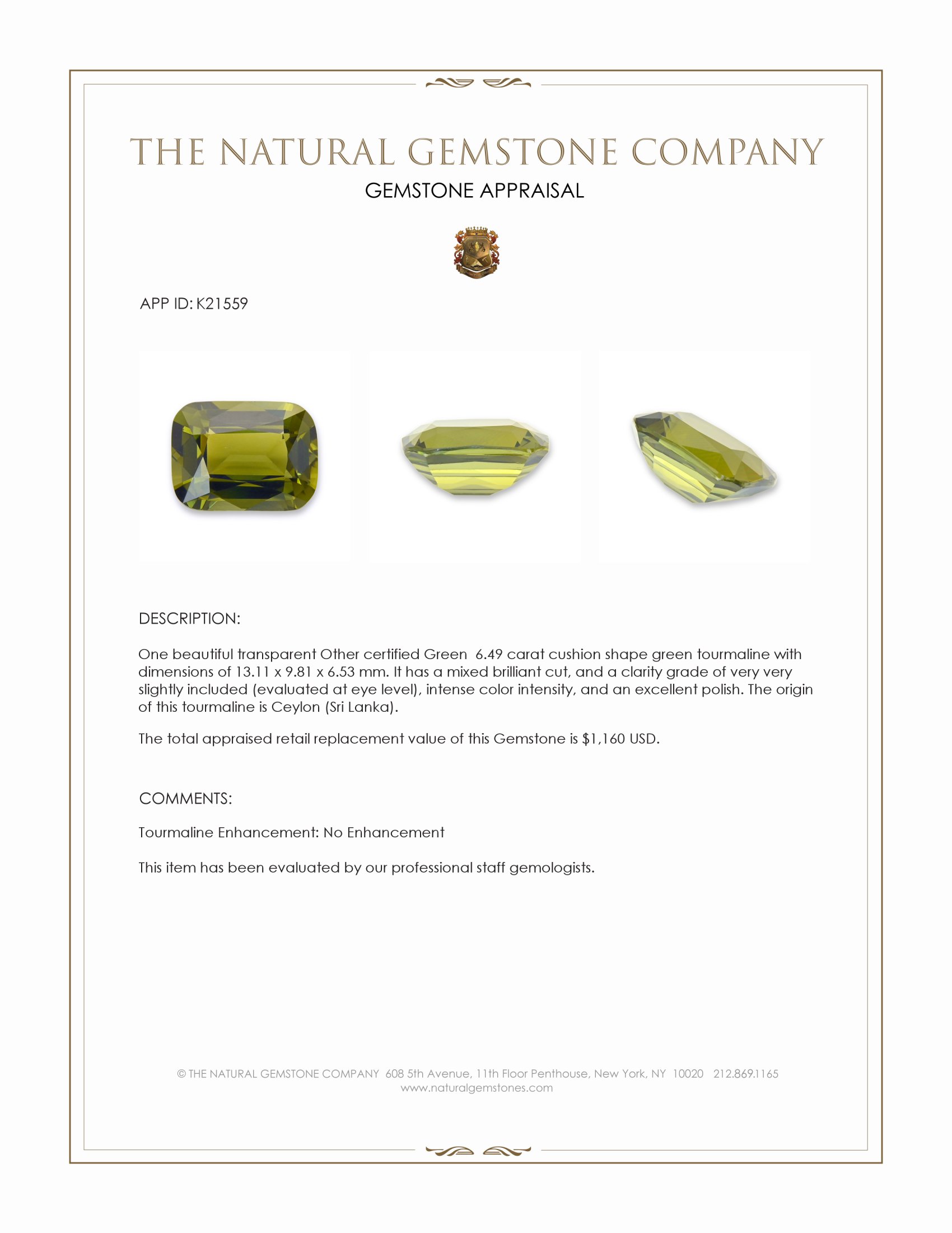 6.49 Ct. Tourmaline from Ceylon (Sri Lanka)