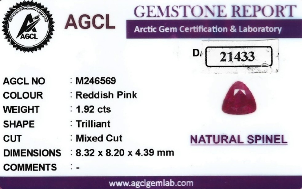 1.91 Ct. Spinel from Ceylon (Sri Lanka)