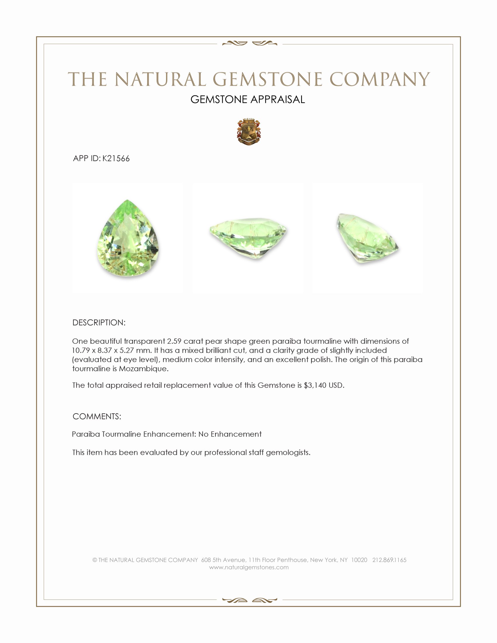 2.59 Ct. Paraiba Tourmaline from Mozambique