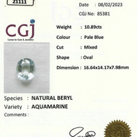 10.89 Ct. Aquamarine from Ceylon (Sri Lanka) Scan Report