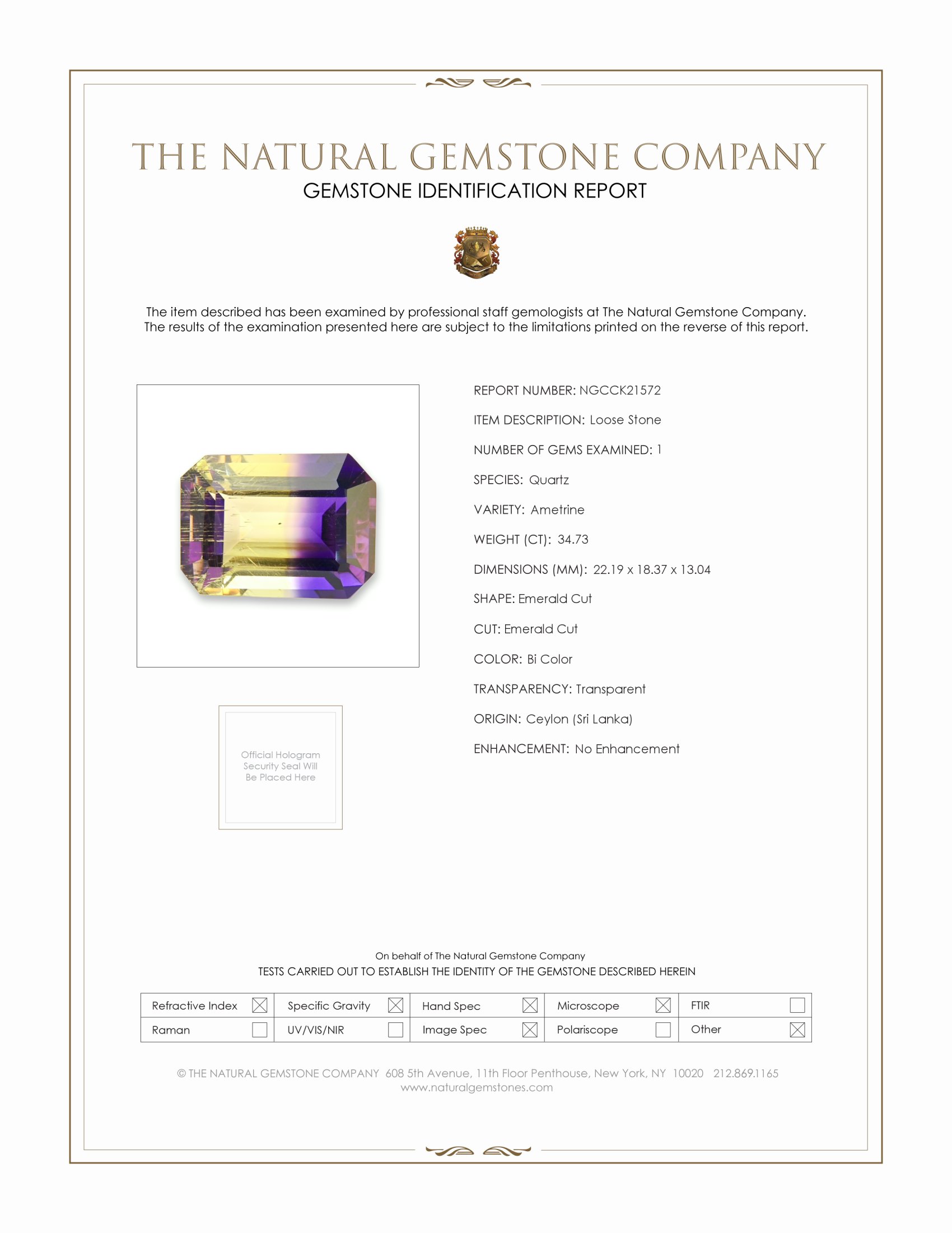 34.73 Ct. Bi Color Ametrine from Ceylon (Sri Lanka)