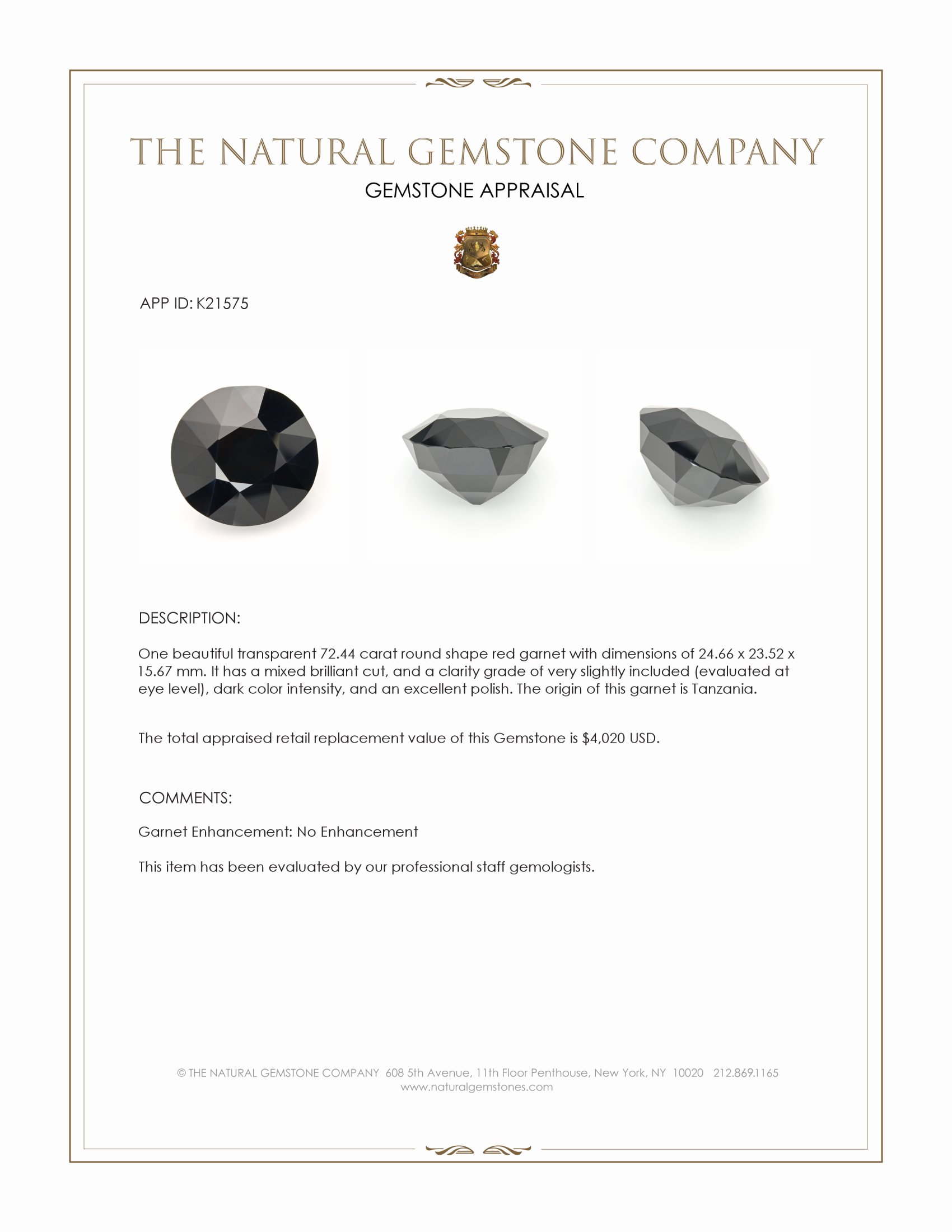 72.44 Ct. Red Garnet from Tanzania
